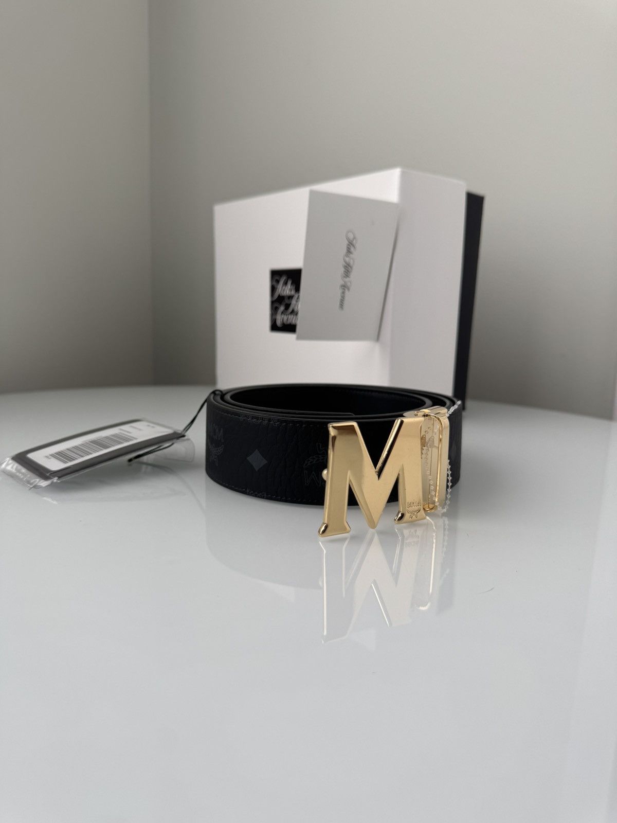MCM MCM Black & Grey monogram & Gold Logo Belt Cut-To-Size NWT Size ONE SIZE - 9 Thumbnail