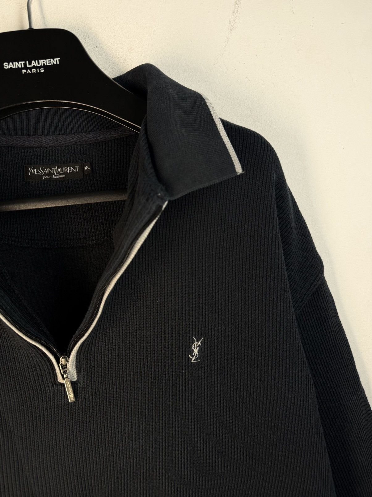 Yves Saint Laurent 90s YSL Sweatshirt 1/4 Quarter Zip Black Vintage Sweater Size US XL / EU 56 / 4 - 3 Thumbnail