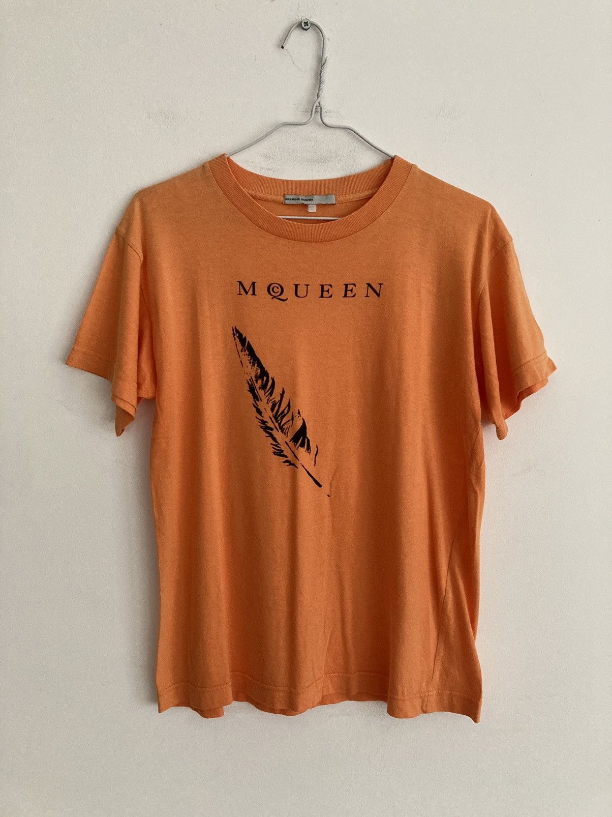 image of Alexander Mcqueen S/s 1996 “The Hunger” Promo Feather T-Shirt in Orange, Men's (Size Medium)