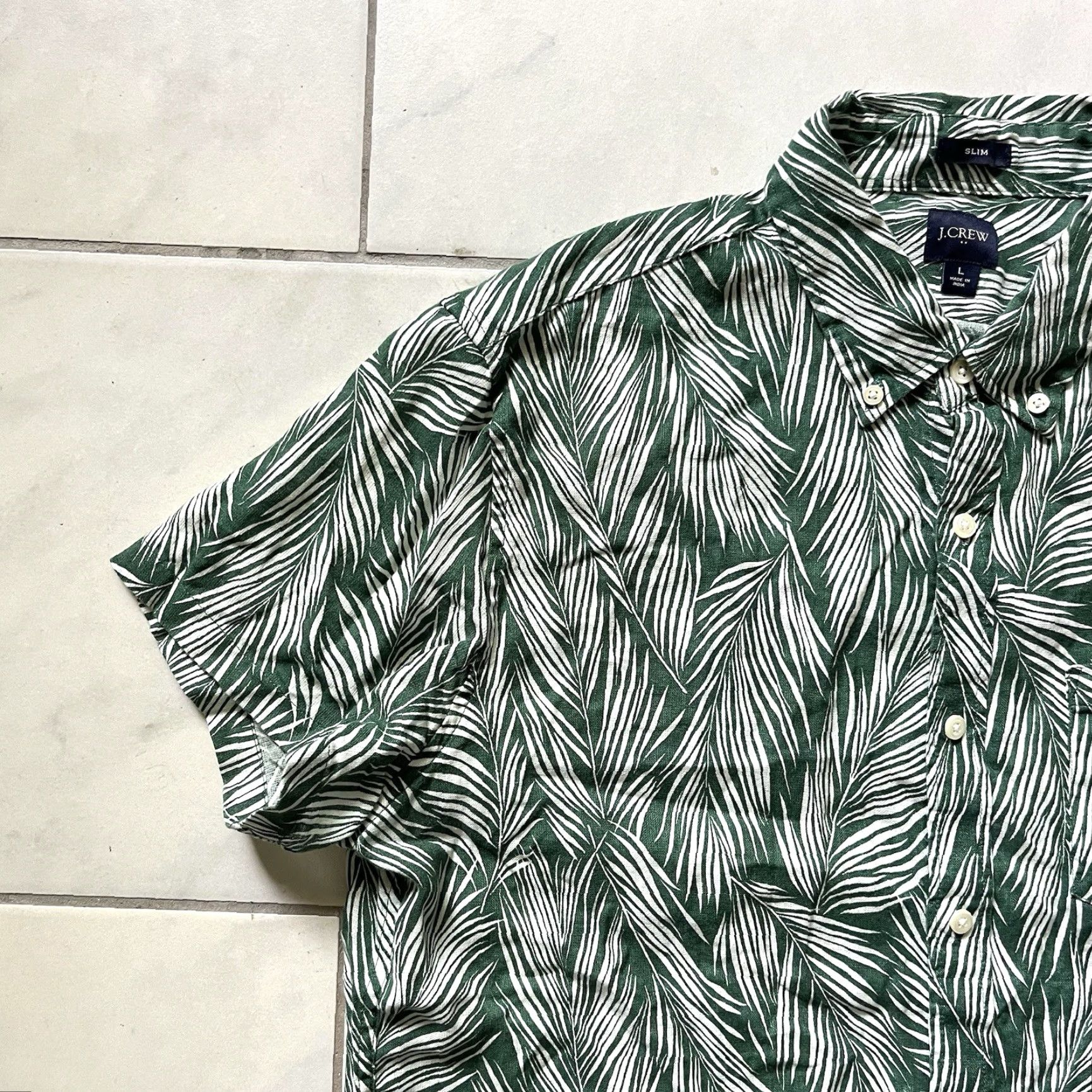 J.Crew J.CREW Linen Shirt Green Mens Button-Up Slim Fit Short Sleeve Large Spring Summer Casual Workwear Size US L / EU 52-54 / 3 - 5 Thumbnail