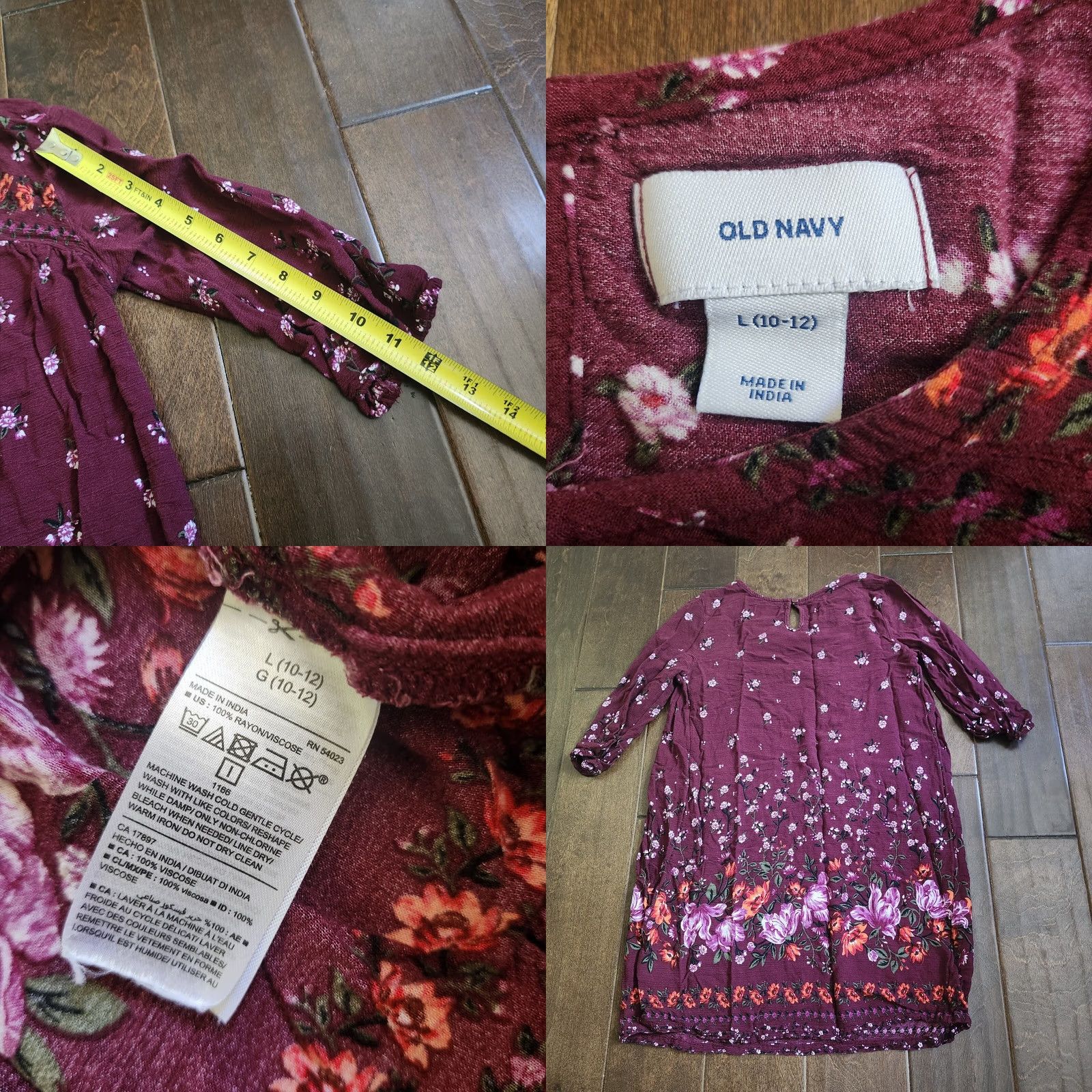 Old Navy Old Navy Dress Womens Junior Burgundy Floral 3/4 Sleeve Long L Red Pattern Floral Casual Travel Summer Spring Fall Womens Size L / US 10 / IT 46 - 9 Thumbnail