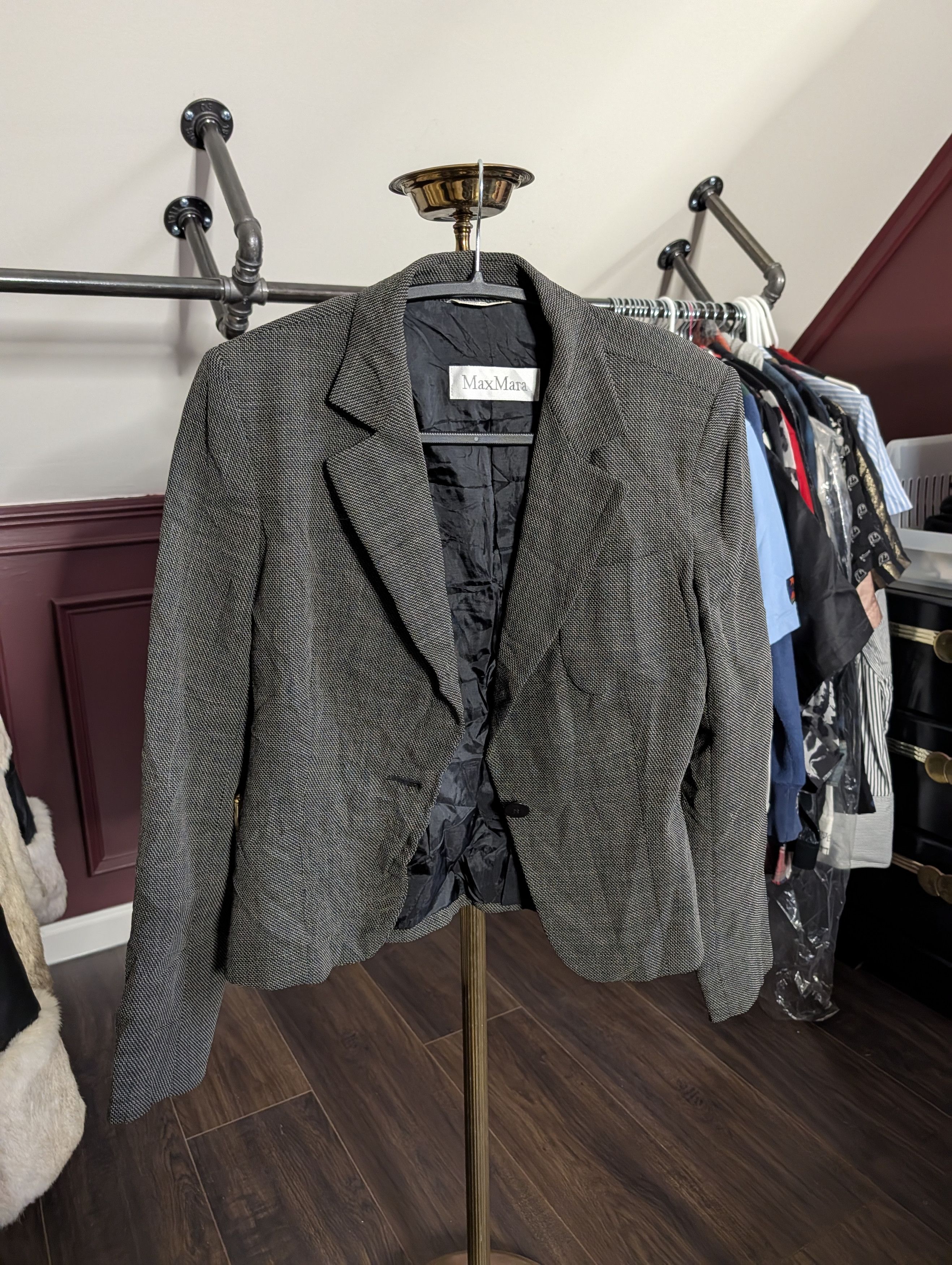 Max Mara Gray zigzag knit strong shoulder virgin wool 1-button jacket Size M / US 6-8 / IT 42-44 - 14 Thumbnail