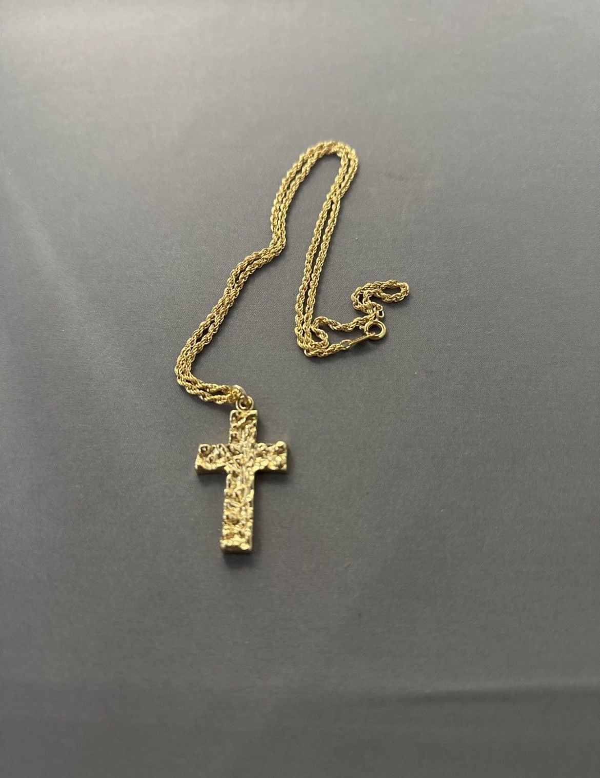 Jewelry 14k gold plated nugget cross and rope chain Size ONE SIZE - 2 Thumbnail