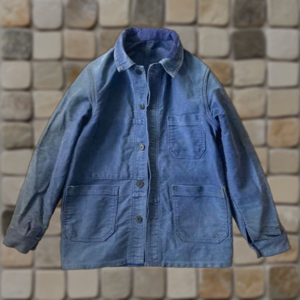 Vintage VINTAGE LE LABOUREUR Work Jacket Blue Moleskin Size S Distressed JPN Mens Size US S / EU 44-46 / 1 - 1 Thumbnail