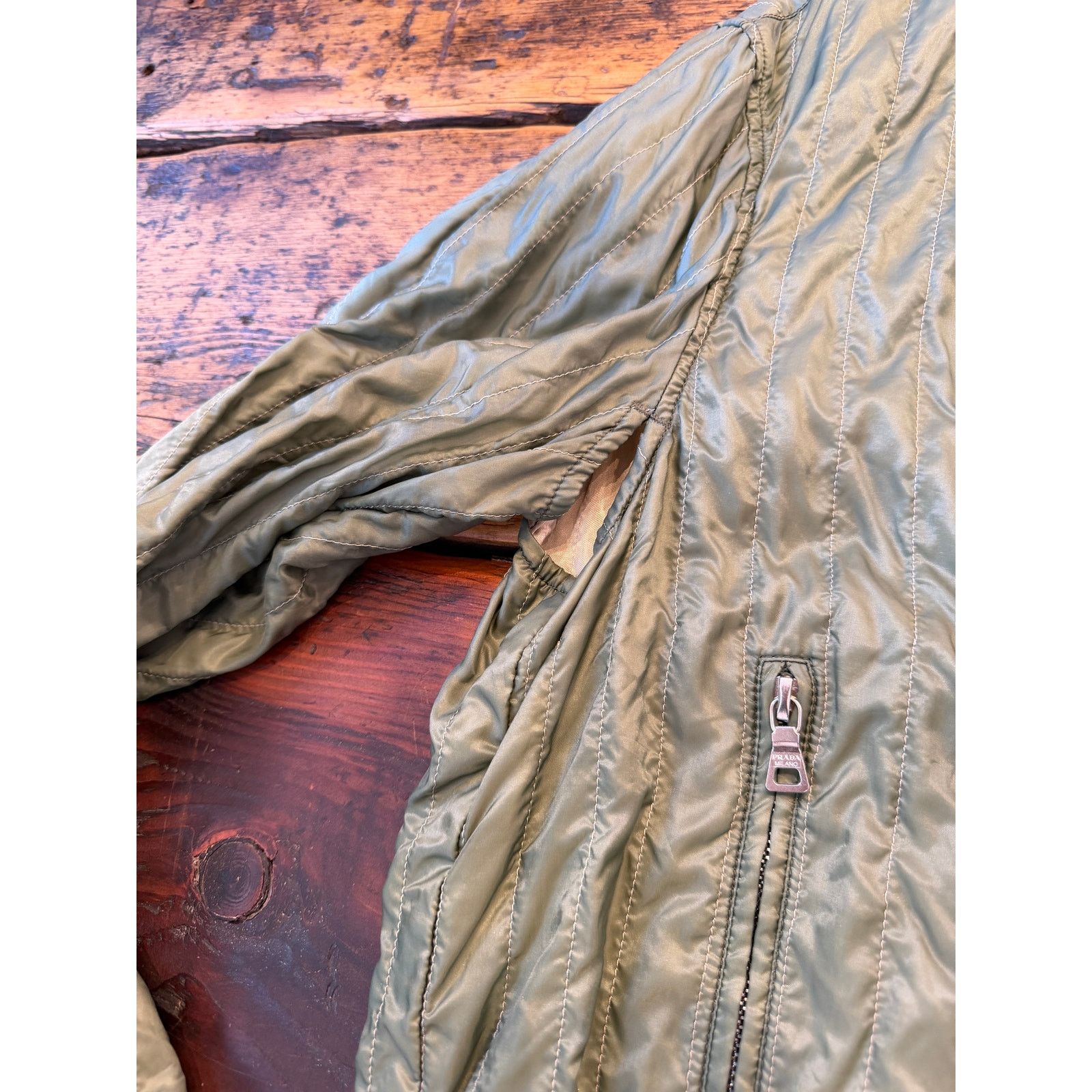 Prada Vintage Prada Green Viscose Bomber Jacket Size US L / EU 52-54 / 3 - 5 Thumbnail