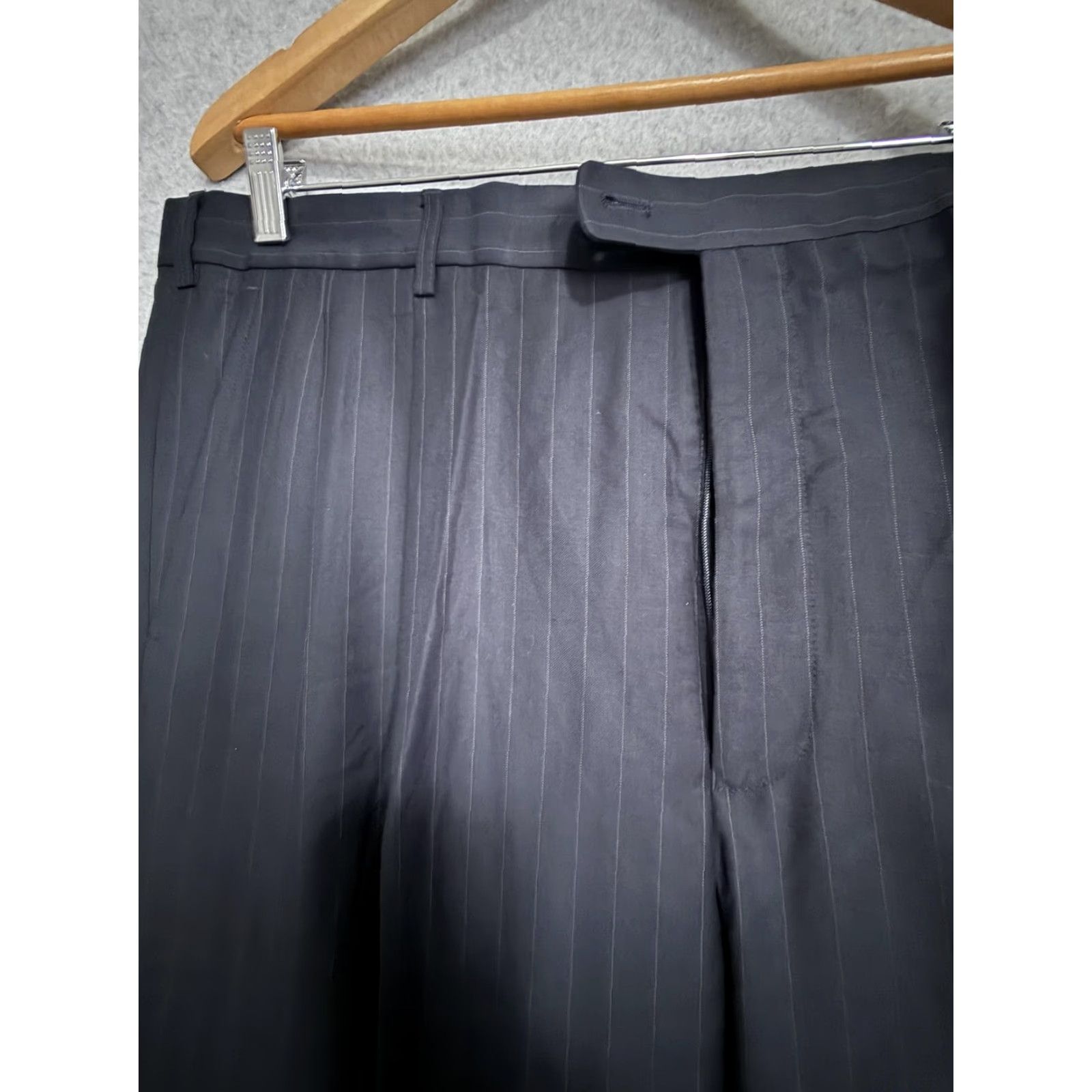 George Linea Uomo George Suit Mens 48L 42x32 Brown Navy Wool Pinstripe Jacket Pants Size 48R - 3 Thumbnail