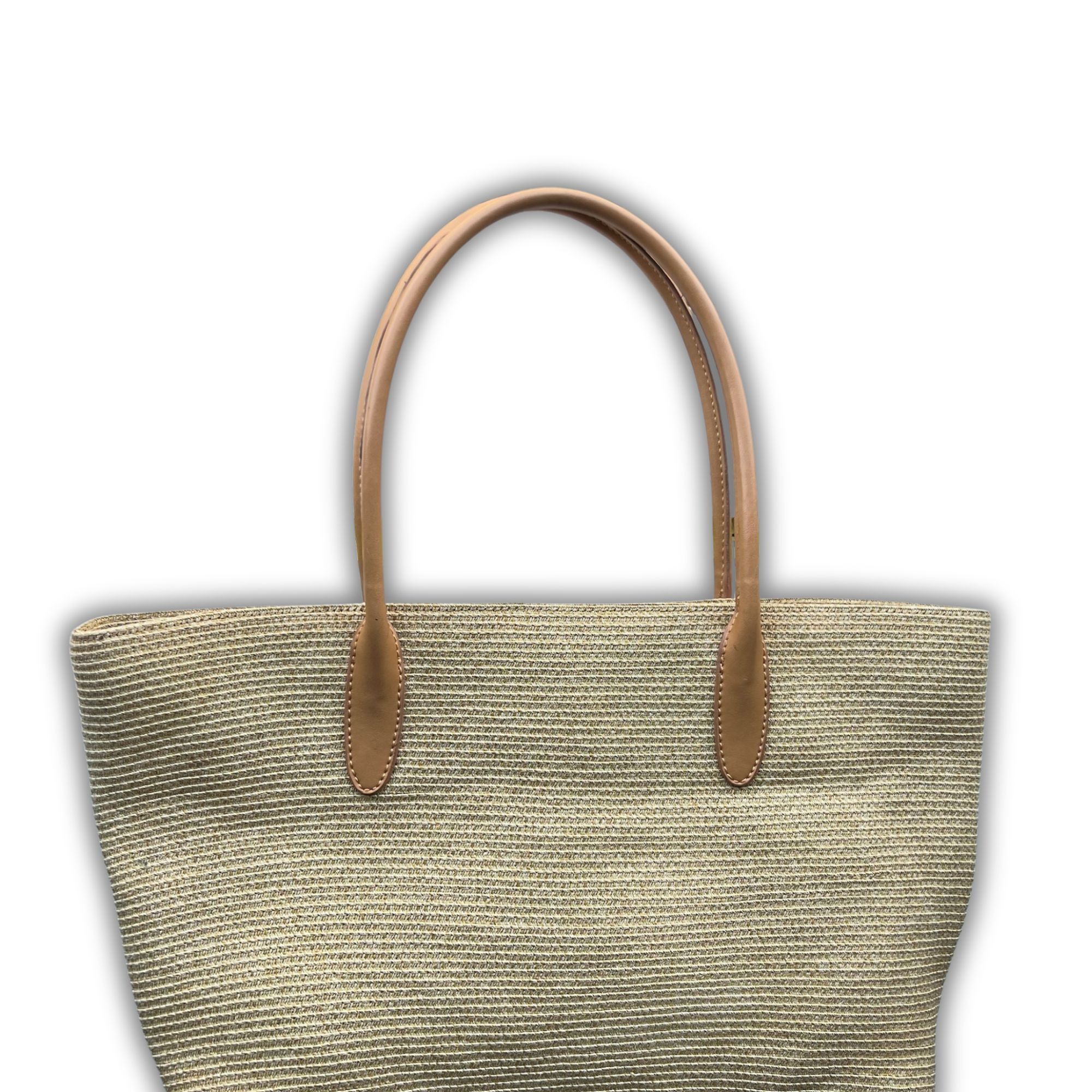 Talbots Talbots Metallic Gold-Tone Woven Tote Bag With Tan Faux-Leat Size ONE SIZE - 5 Thumbnail