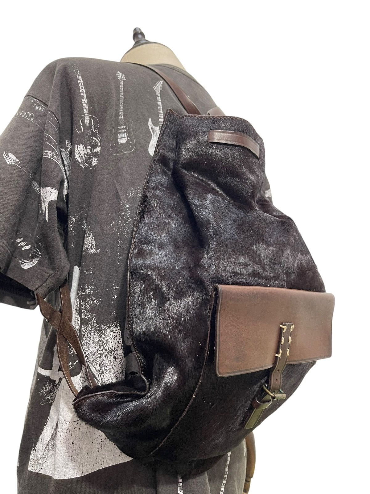Genuine Leather Calf Hair Leather Re Creation Backpack Bag 5🟩 Size ONE SIZE - 3 Thumbnail