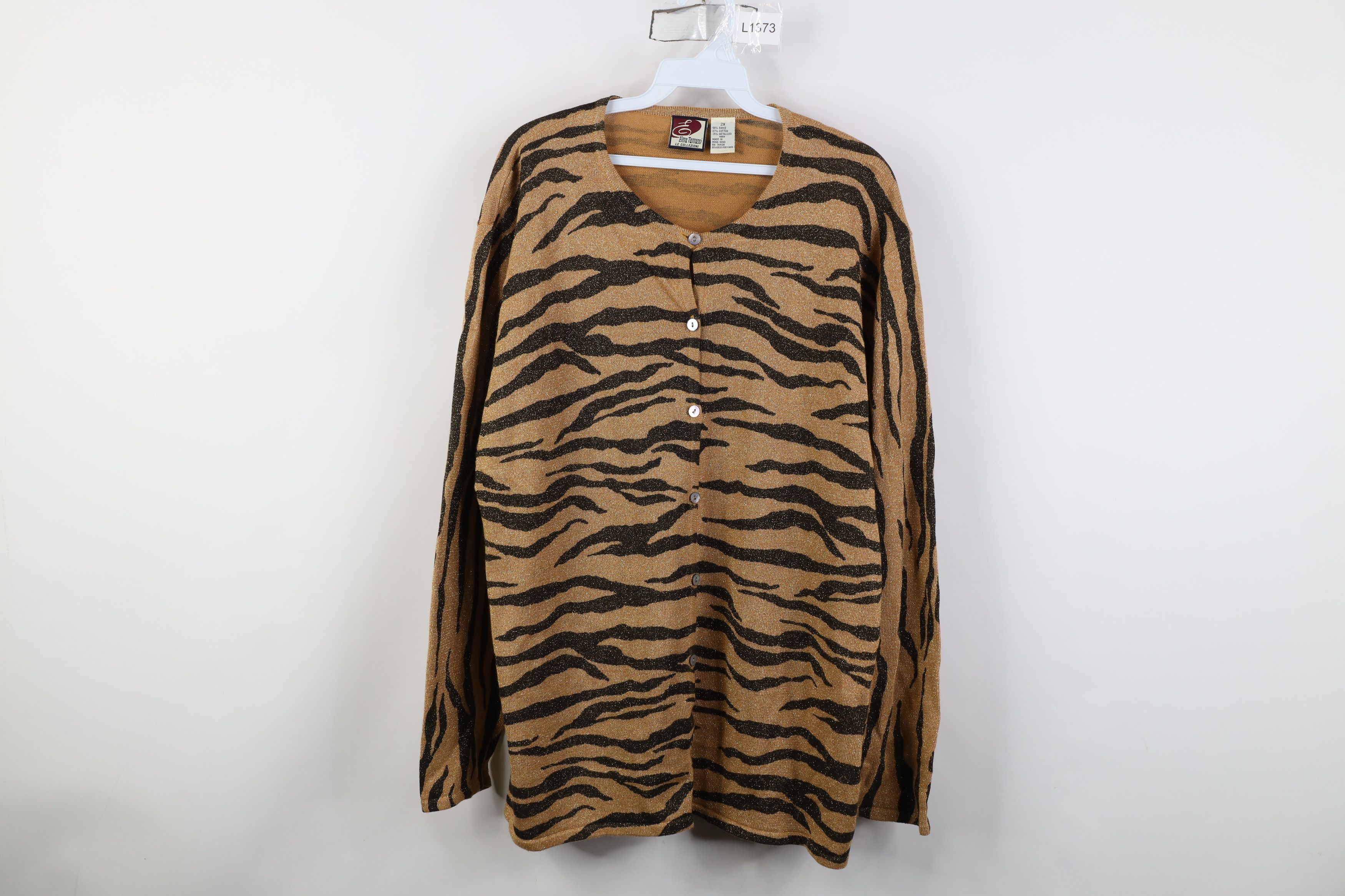 Vintage Vintage 90s Streetwear Tiger Stripe Knit Cardigan Sweater Size XXL / US 16-18 / IT 52-54 - 1 Thumbnail