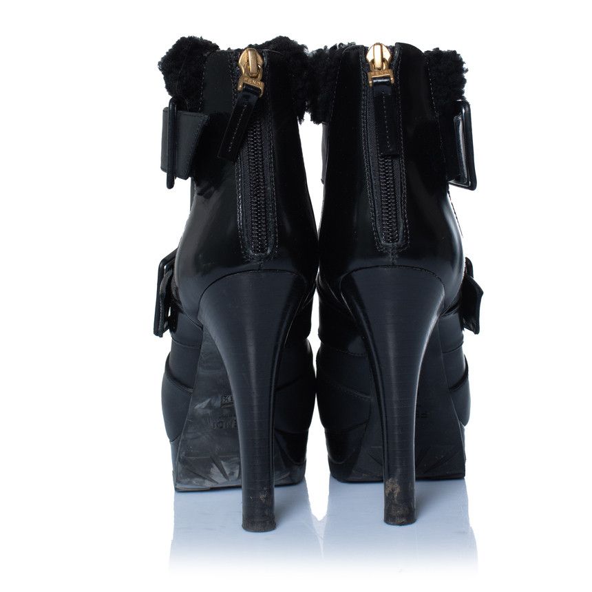 Fendi Fendi, black leather ankle boots with shearling Size US 6.5 / IT 36.5 - 3 Thumbnail