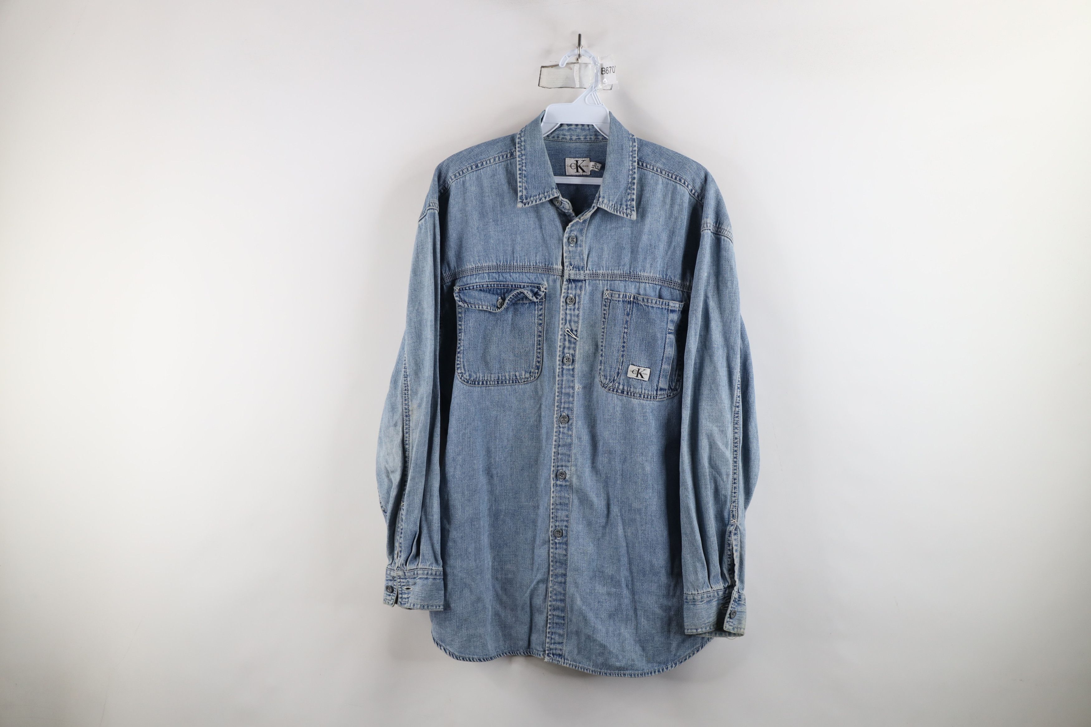 Calvin Klein × Vintage Vintage 90s Calvin Klein Denim Jean Collared Button Shirt Size US XL / EU 56 / 4 - 1 Thumbnail