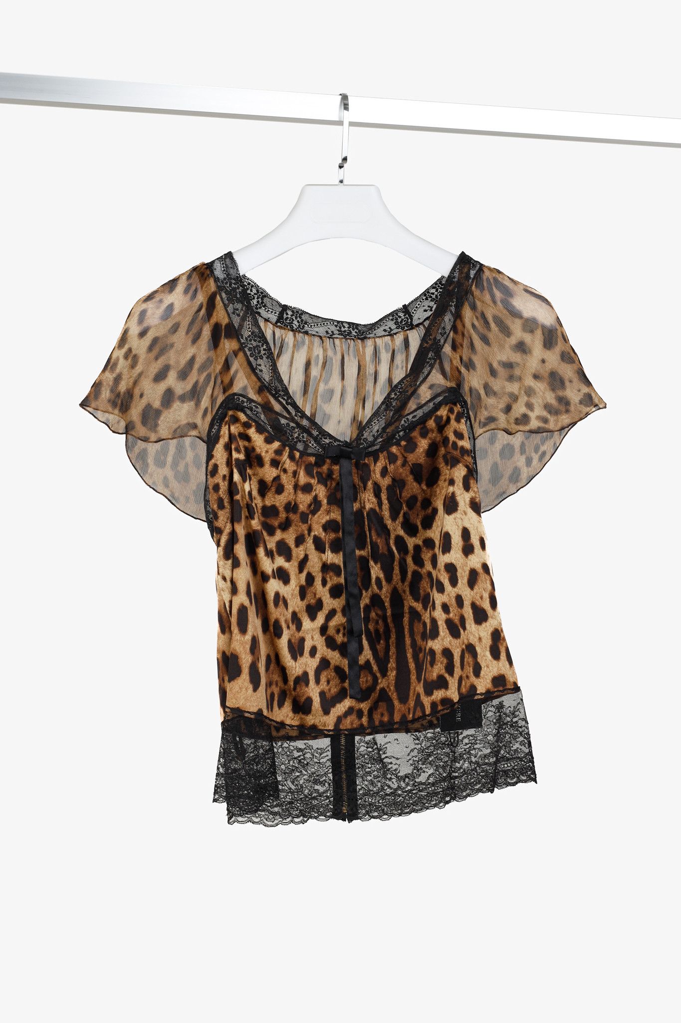 Dolce & Gabbana Dolce & Gabbana Leopard Silk Lace-Trim Flutter-Sleeve Blouse Size S / US 4 / IT 40 - 1 Thumbnail