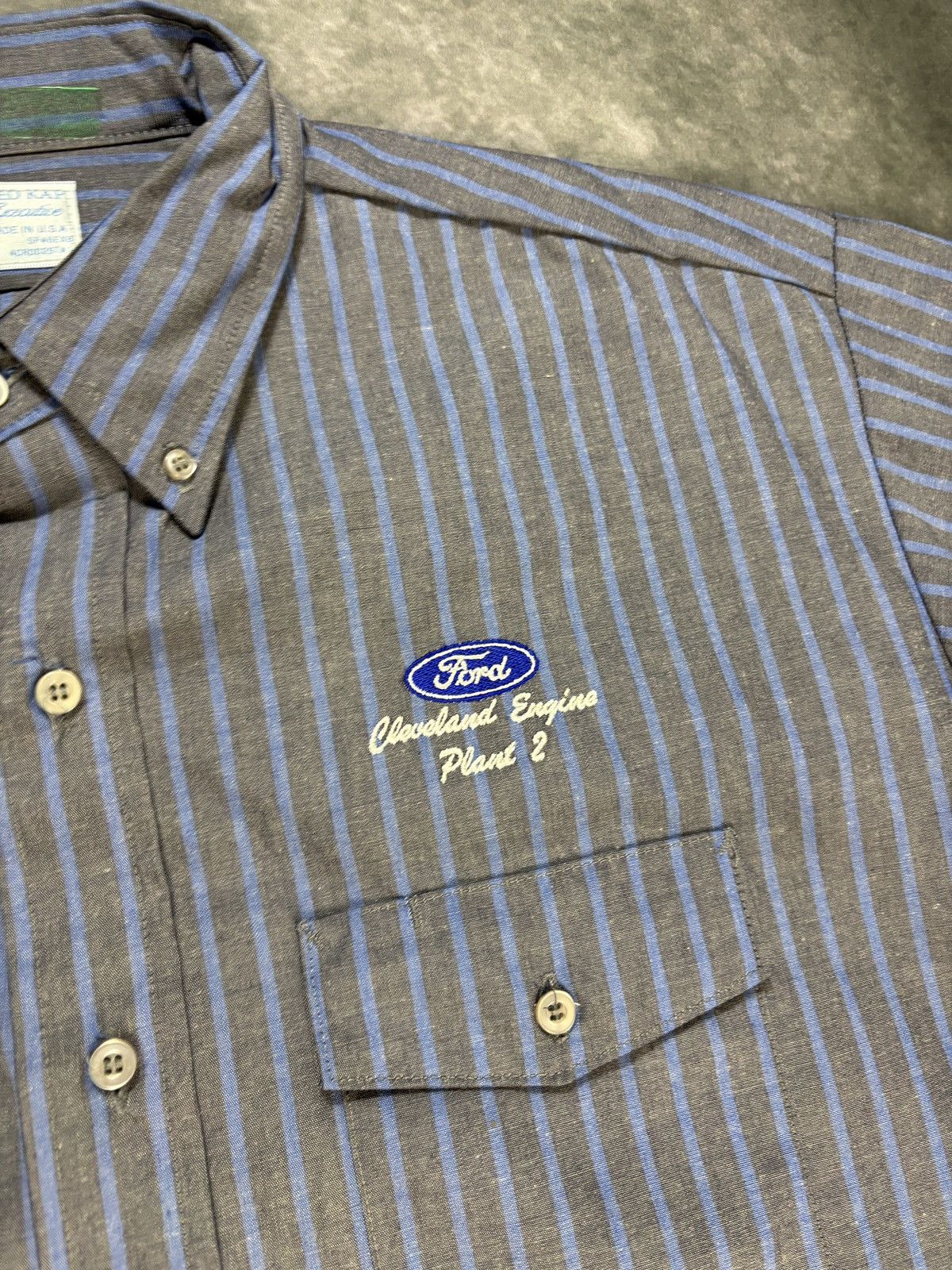 Red Kap × Vintage Vintage Work Shirt Short Sleeve 1990s Striped Ford Motors XL Size US XL / EU 56 / 4 - 7 Thumbnail