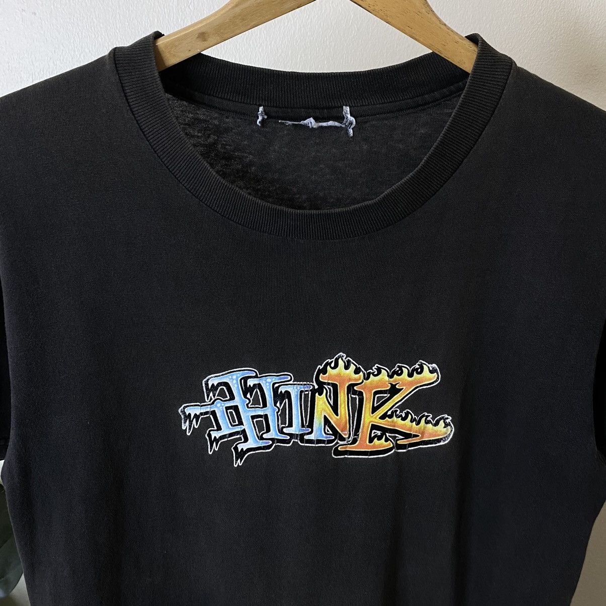 Think Skateboards Vintage 1990s Think Skateboards Faded Black T Shirt Size US S / EU 44-46 / 1 - 2 Thumbnail