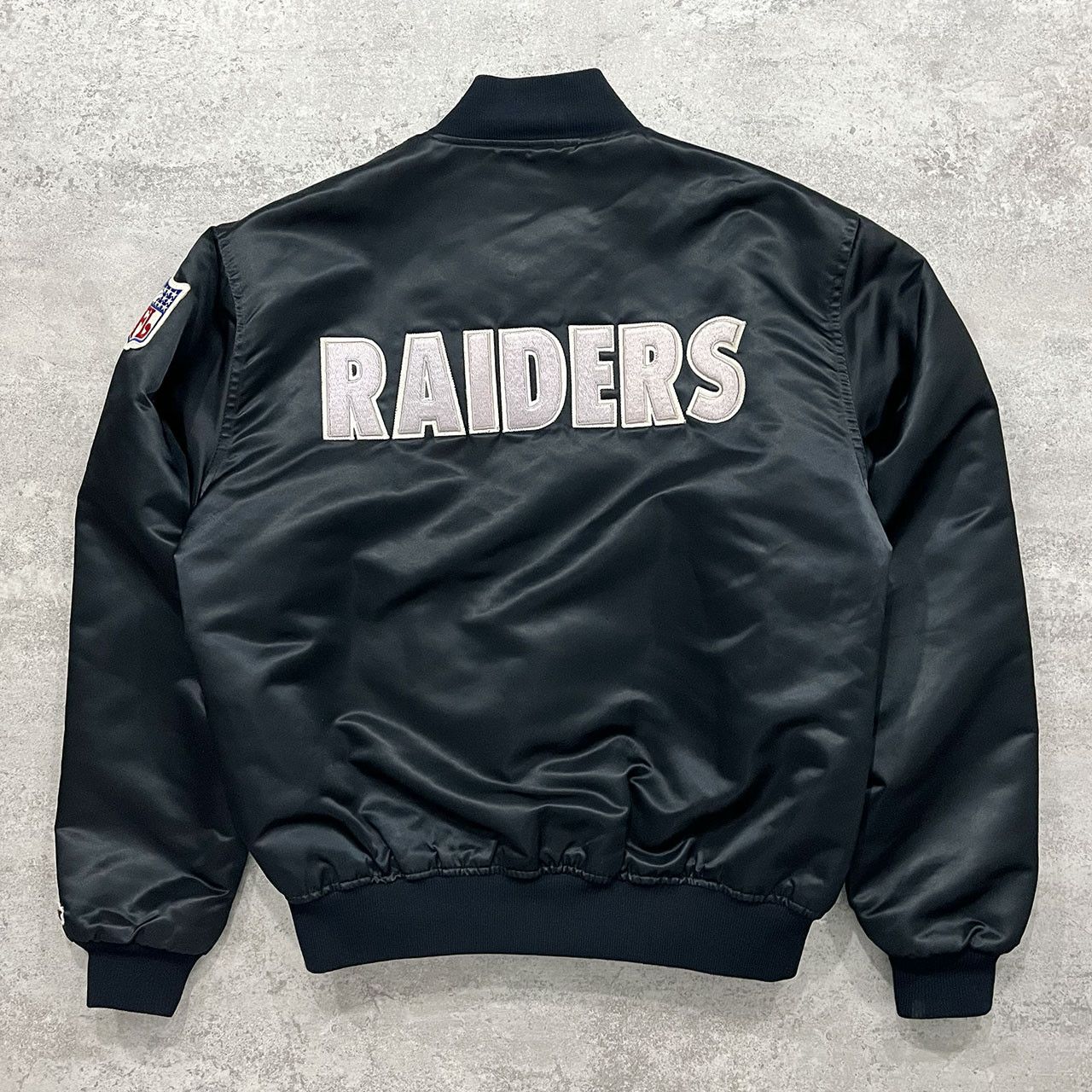 image of Nfl Raiders Starter Satin Bomber Jacket Black Size L Usa, Men's