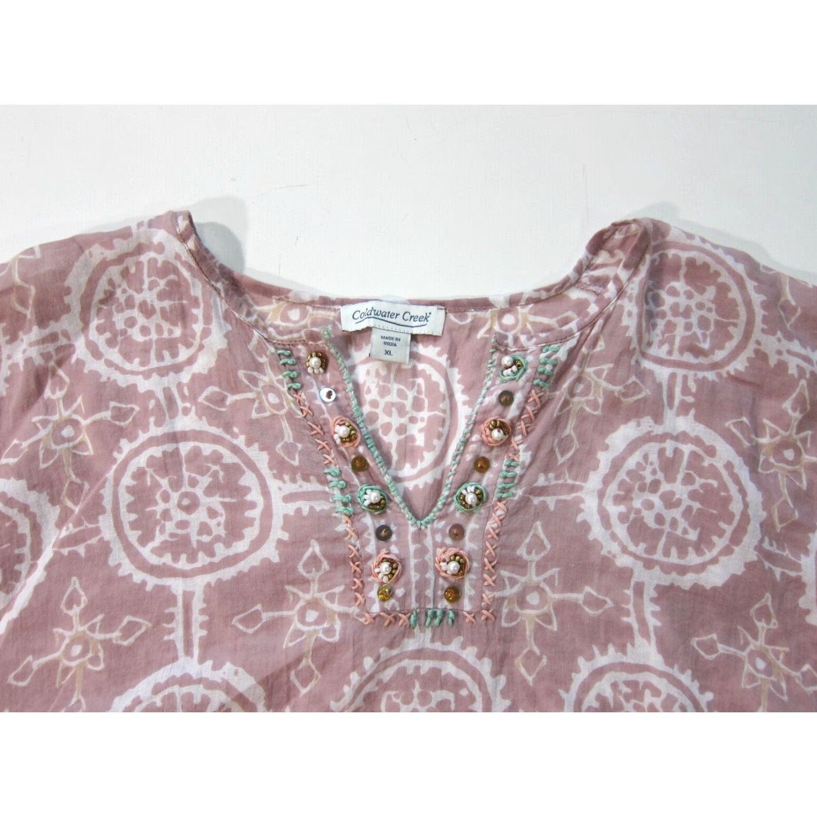 Coldwater Creek Coldwater Creek Pink White Beaded Lightweight Tunic Peasant Blouse Women XL Size XL / US 12-14 / IT 48-50 - 4 Thumbnail