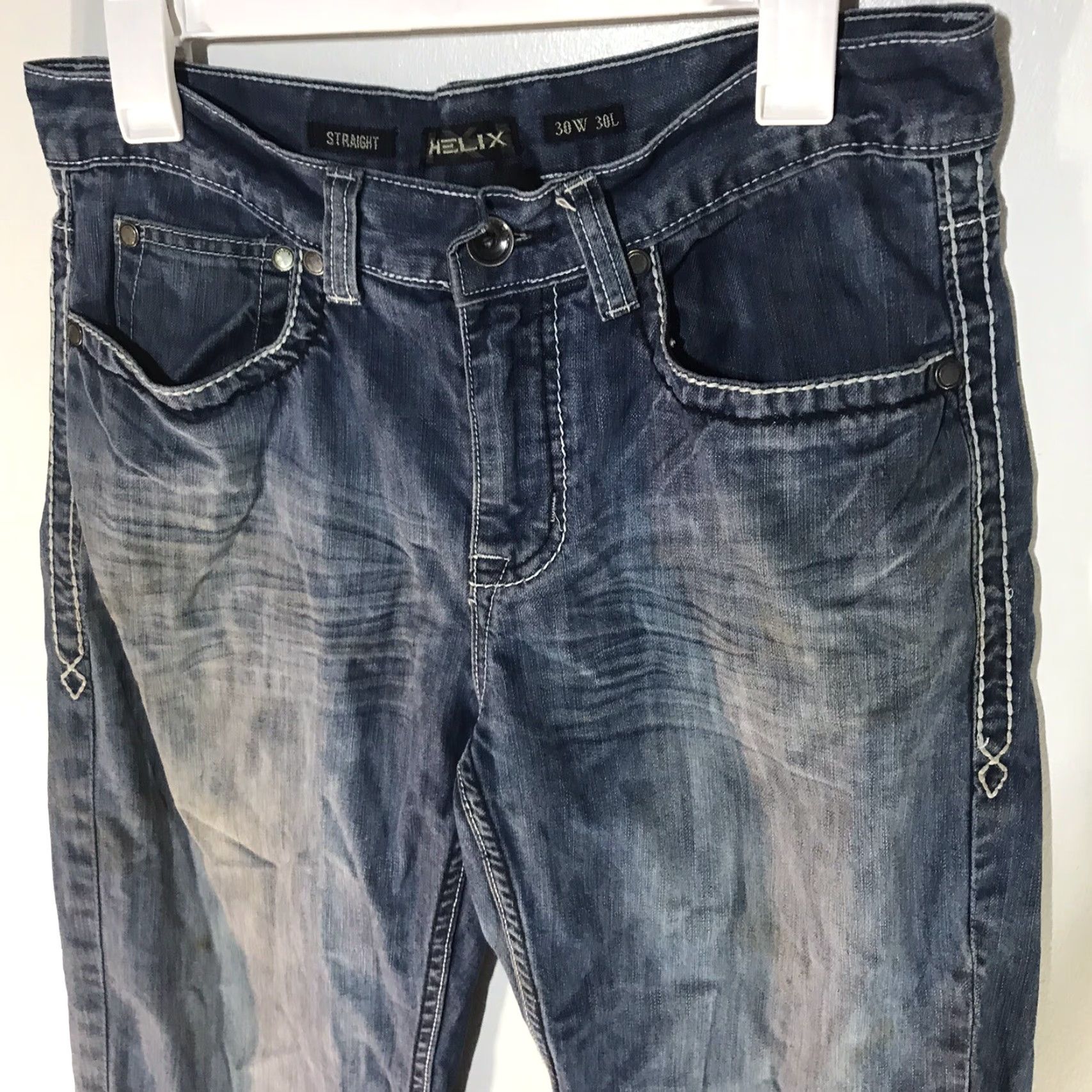Vintage Helix Jeans Straight Fit 30X30 Blue Denim Mens 90s City Size US 30 / EU 46 - 2 Thumbnail
