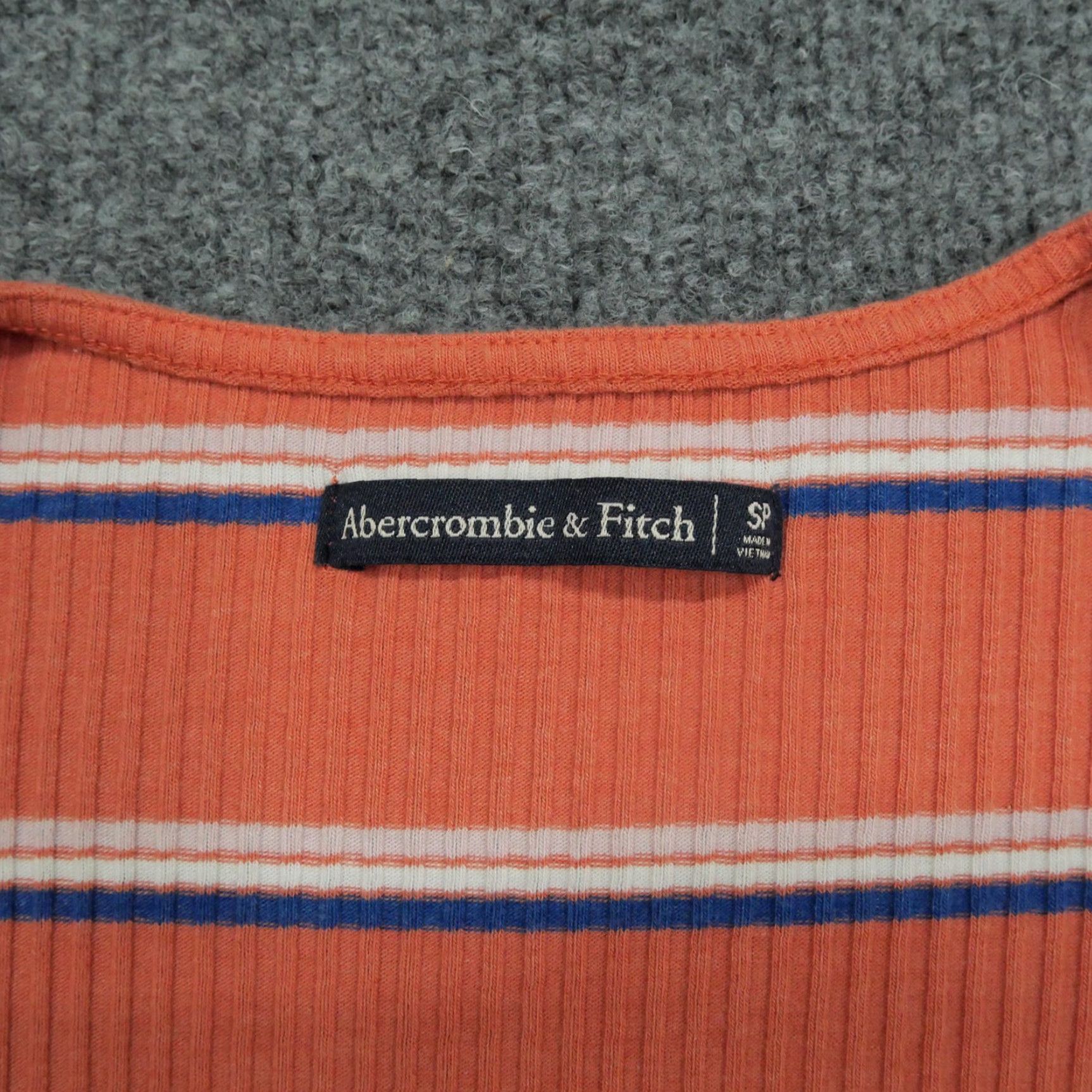 Abercrombie & Fitch Abercrombie & Fitch Dress Womens Petite Small Orange Striped Knit Short Sleeve Button Collared Size S / US 4 / IT 40 - 2 Thumbnail