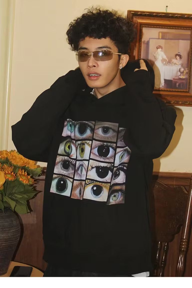 Japanese Brand × Vintage Drug Eyes Black Hoodie Sweatshirt Pullover Jersey Jumper Size US XL / EU 56 / 4 - 4 Thumbnail