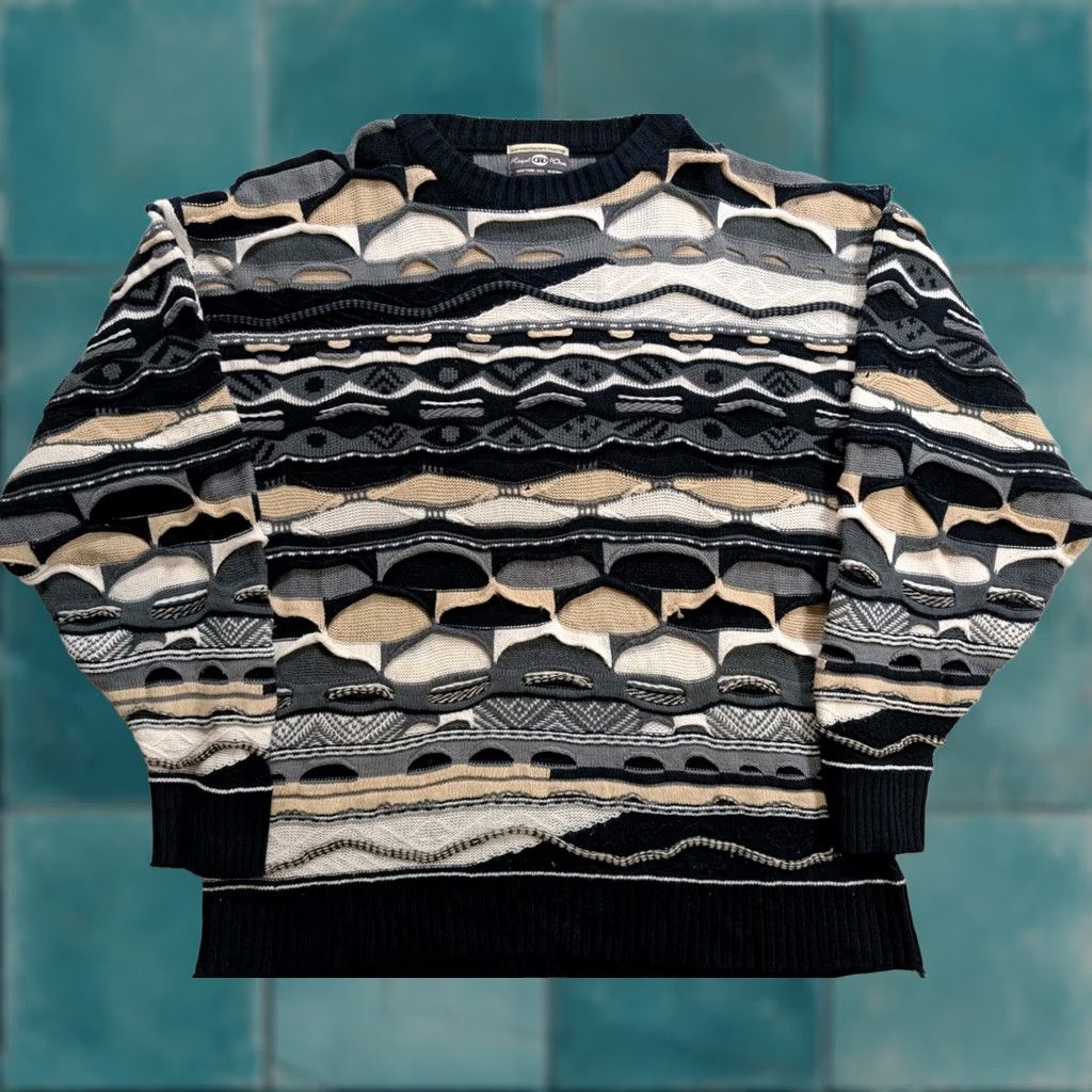 Vintage VINTAGE Regal Wear Sweater Mens XL Beige Crew Neck Knit 90s Retro Geometric Pattern Knit Pullover Size US XL / EU 56 / 4 - 1 Thumbnail