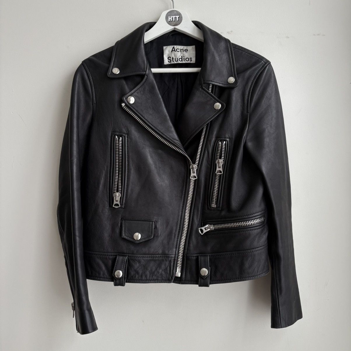 Acne Studios Mock レザージャケット 32 希少サイズ春先にも！ BNWT ACNE Studios Beige Mock Biker Jacket Sz 32 XS Leather