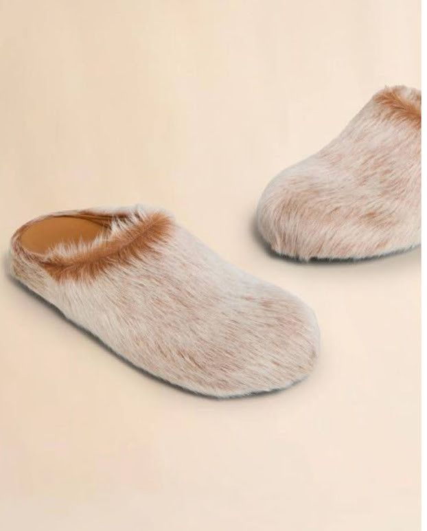 Marni o1w1db10326 Fussbett Sabot Calf-Hair Slippers in Brown/White Size US 5 / IT 35 - 2 Thumbnail