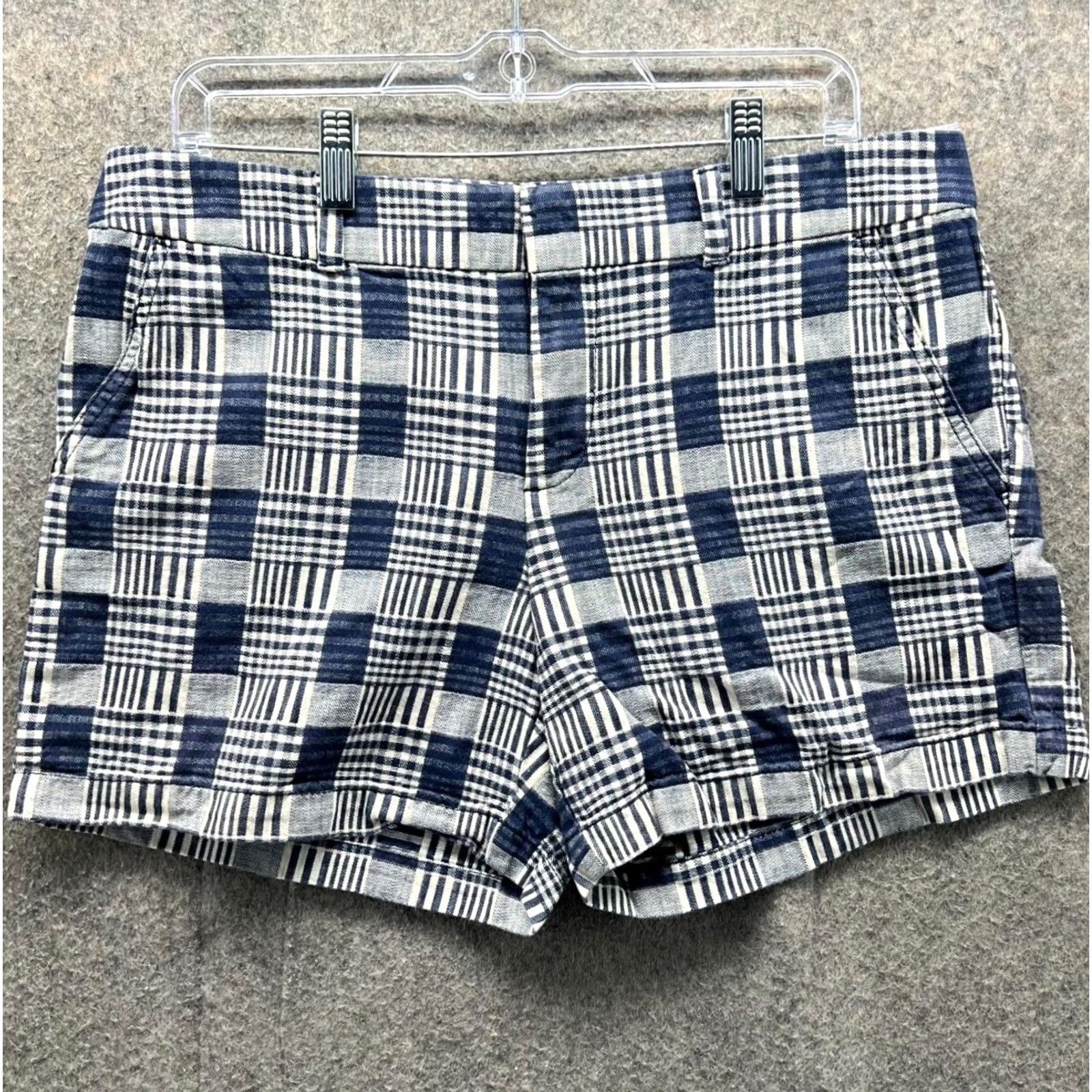 Tommy Hilfiger Tommy Hilfiger Shorts Womens 10 Blue White Chino Flat Front Cotton Glen Check Size 32" / US 10 / IT 46 - 2 Thumbnail