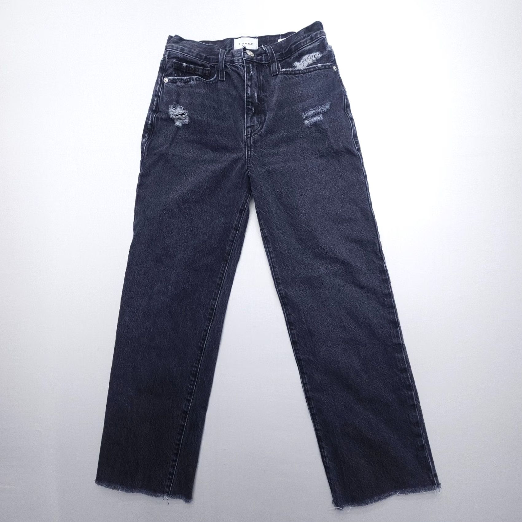 Frame VINTAGE Frame Le Jane Crop High Rise Straight Jeans 24 Black Distressed Relaxed Women's Jeans Distressed Crop 90s City Style Size 42" / US 20 - 2 Thumbnail