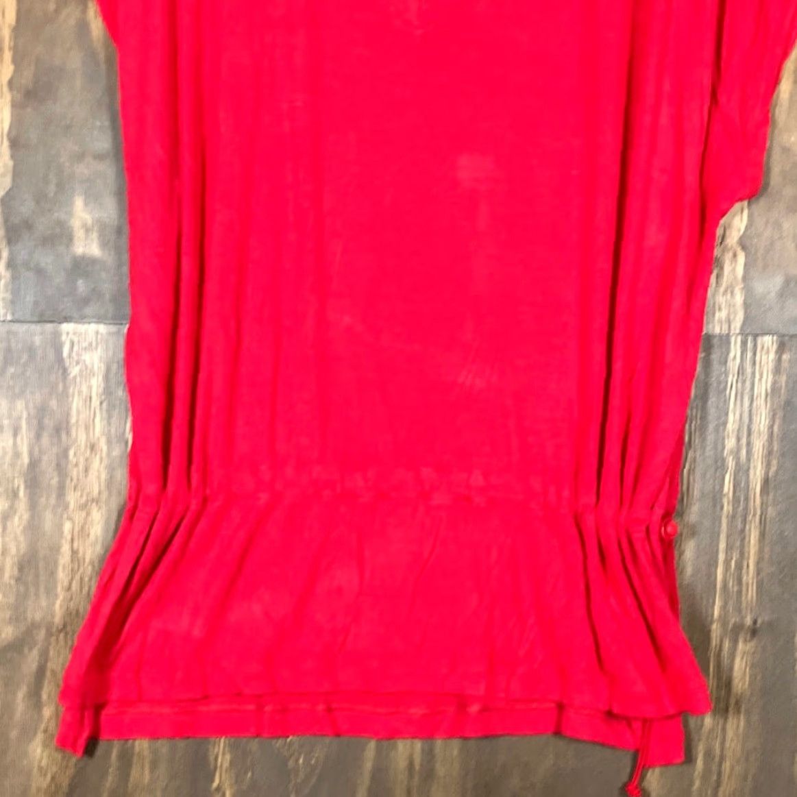 Vintage CAbi Blouse Women's Red Short Sleeve V-Neck Stretch Drop Waist Size M / US 6-8 / IT 42-44 - 3 Thumbnail