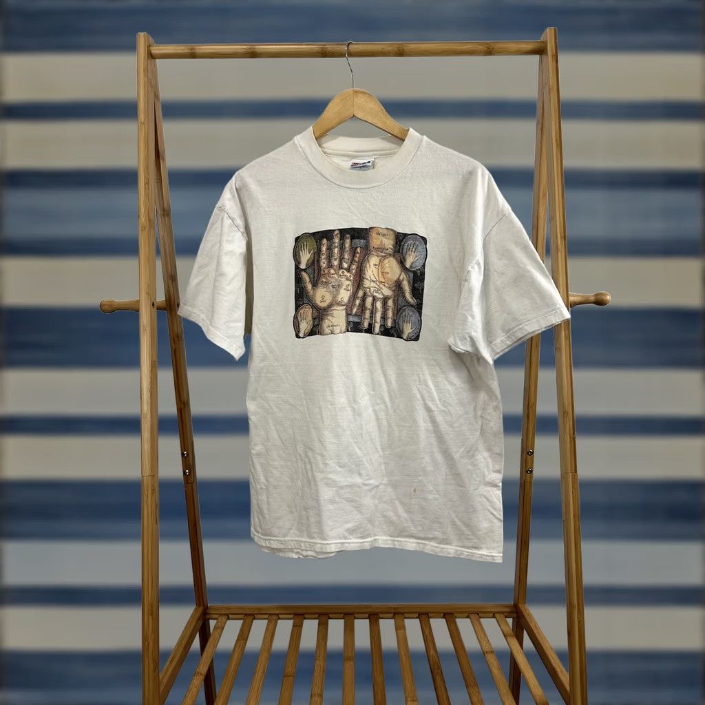Hanes VTG Palmistry Palm Reading Hand Life Line Fortune Future Art T-Shirt XL White Hanes Mens Shirt Size US XL / EU 56 / 4 - 1 Thumbnail