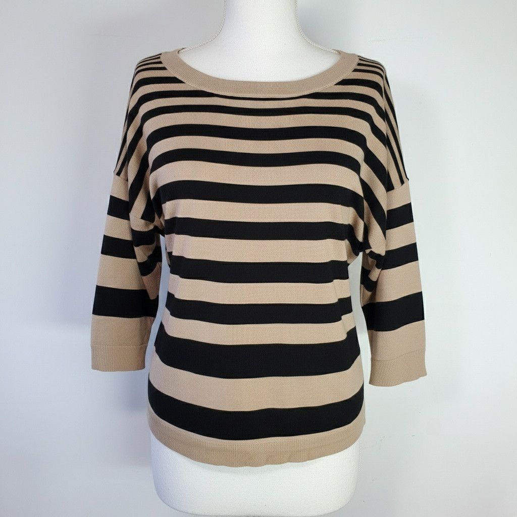 Other Cable & Gauge Size 1X Sweater 3/4 Sleeve Stripe Button Scoop Size XL / US 12-14 / IT 48-50 - 1 Thumbnail