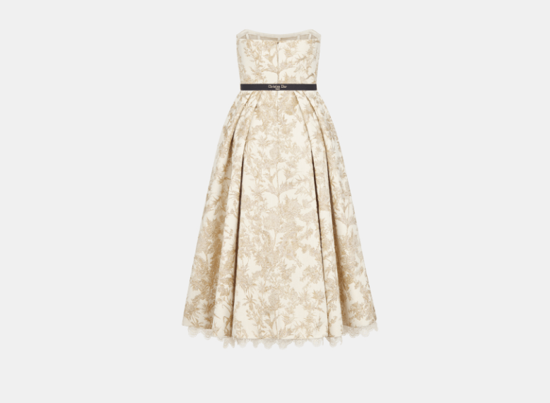 Dior o1w1db10326 511R38 Mid-Length Dress in White/Gold Size S / US 4 / IT 40 - 2 Thumbnail