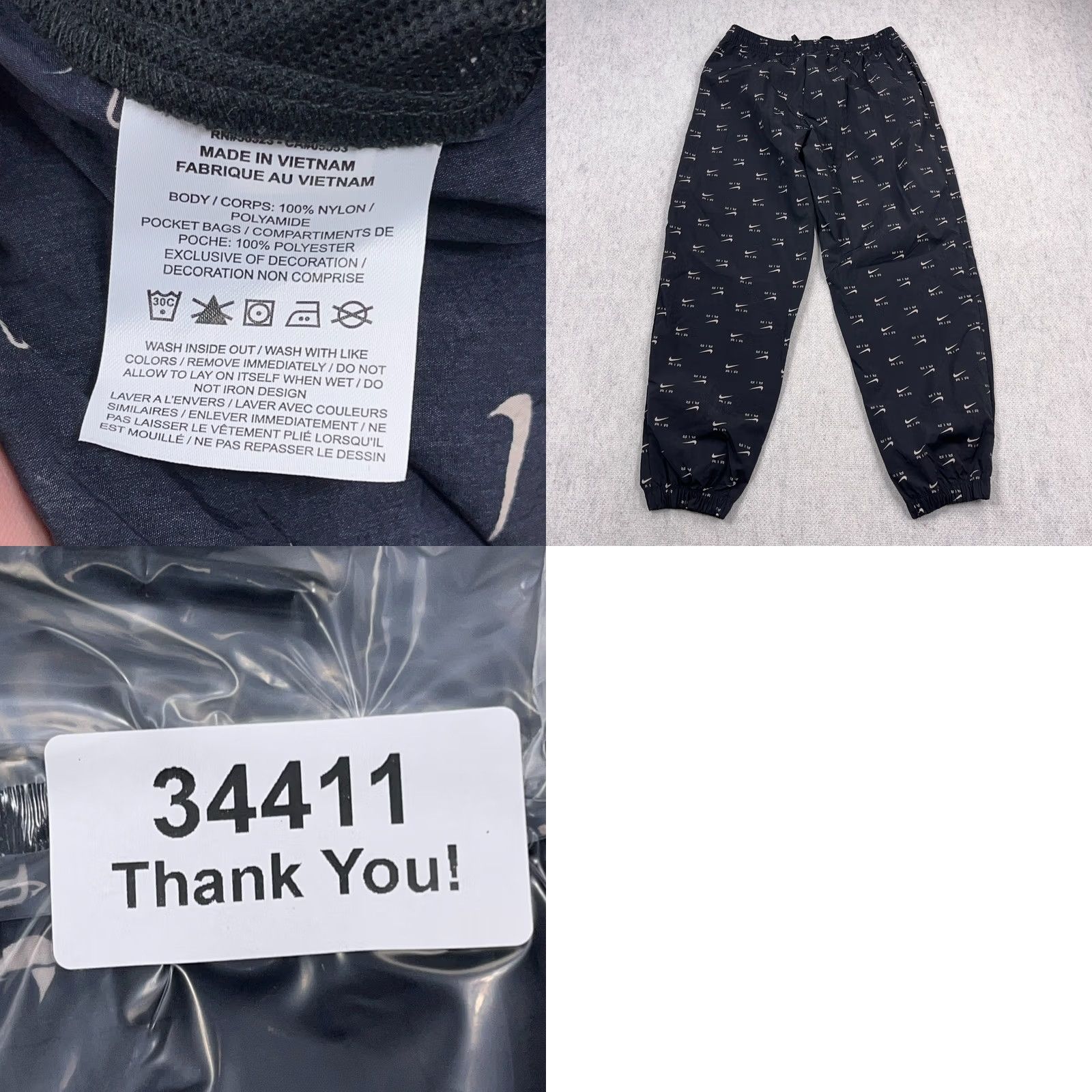 Nike VINTAGE Nike Pants Men XL Black Track Suit Windbreakers Unlined Baggy Tapered AOP Size 46R - 9 Thumbnail