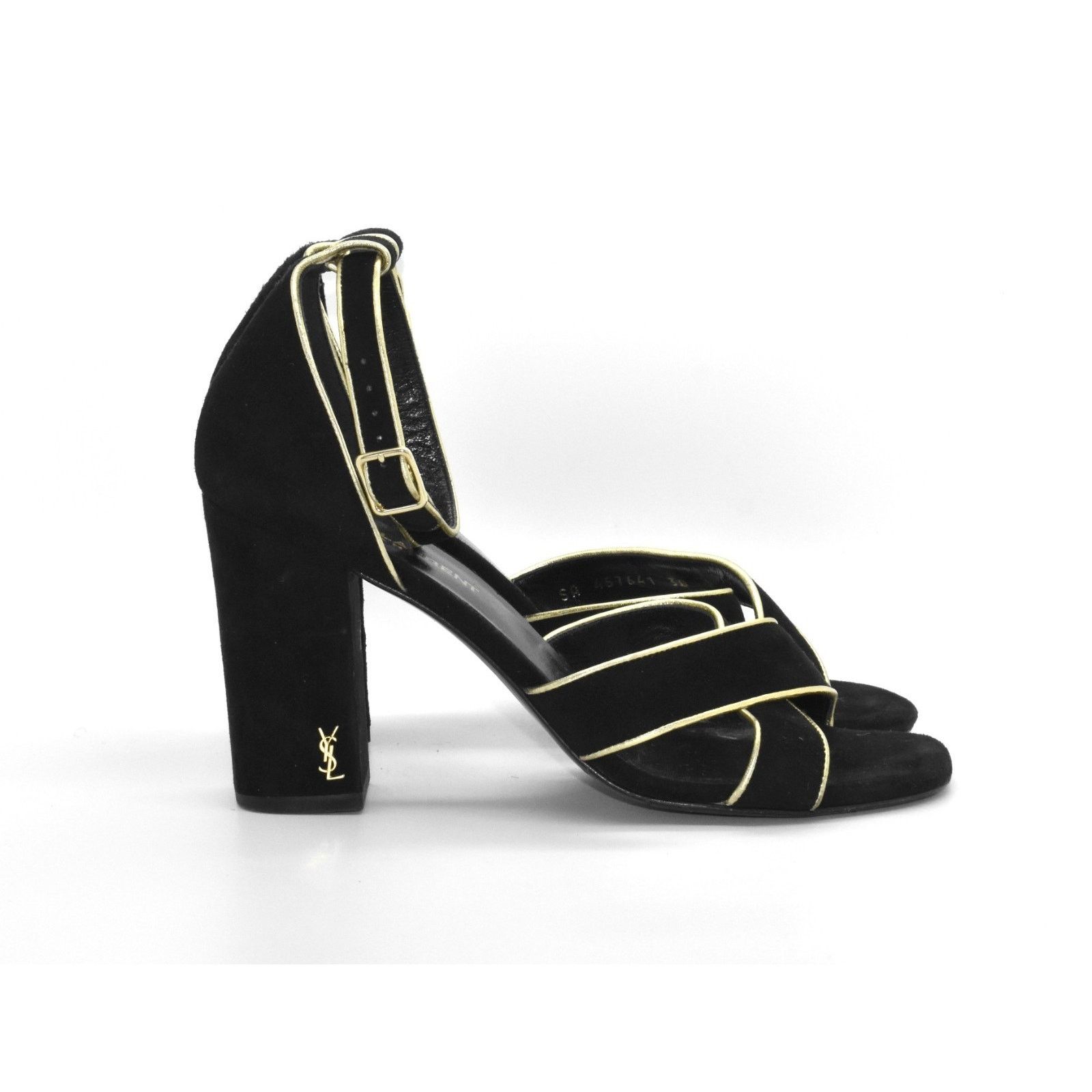Yves Saint Laurent YVES SAINT LAURENT Black Suede Ankle Strap Sandal Heels 38 Size US 8 / IT 38 - 3 Thumbnail