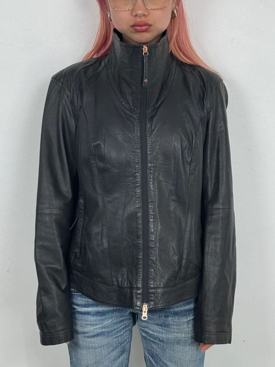 Armani 2000s Armani Black High-Neck Avant-Garde Leather Jacket Size S / US 4 / IT 40 - 2 Thumbnail