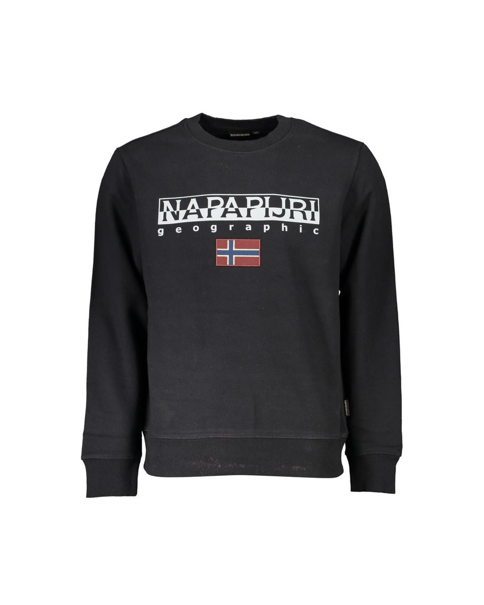 image of Napapijri Long Sleeve Fleece Sweatshirt With Logo Print in Black, Men's (Size Small)