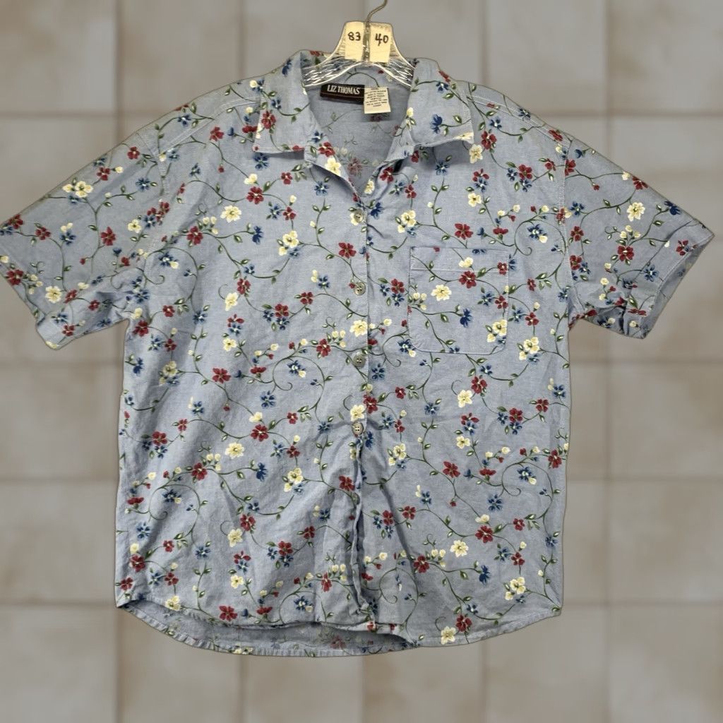 Vintage Vintage 90s Women's Button Up Large Top All Cotton Metal Button Pocket W/Shorts Size L / US 10 / IT 46 - 1 Thumbnail