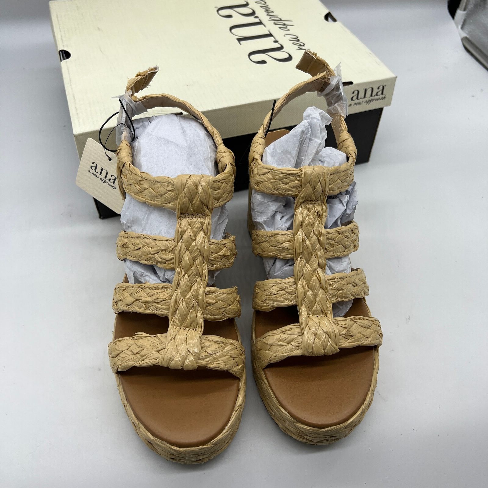 Other a.n.a Womens Merlin Wedge Sandals Brown Natural Size 9.5M Size US 9.5 / IT 39.5 - 3 Thumbnail
