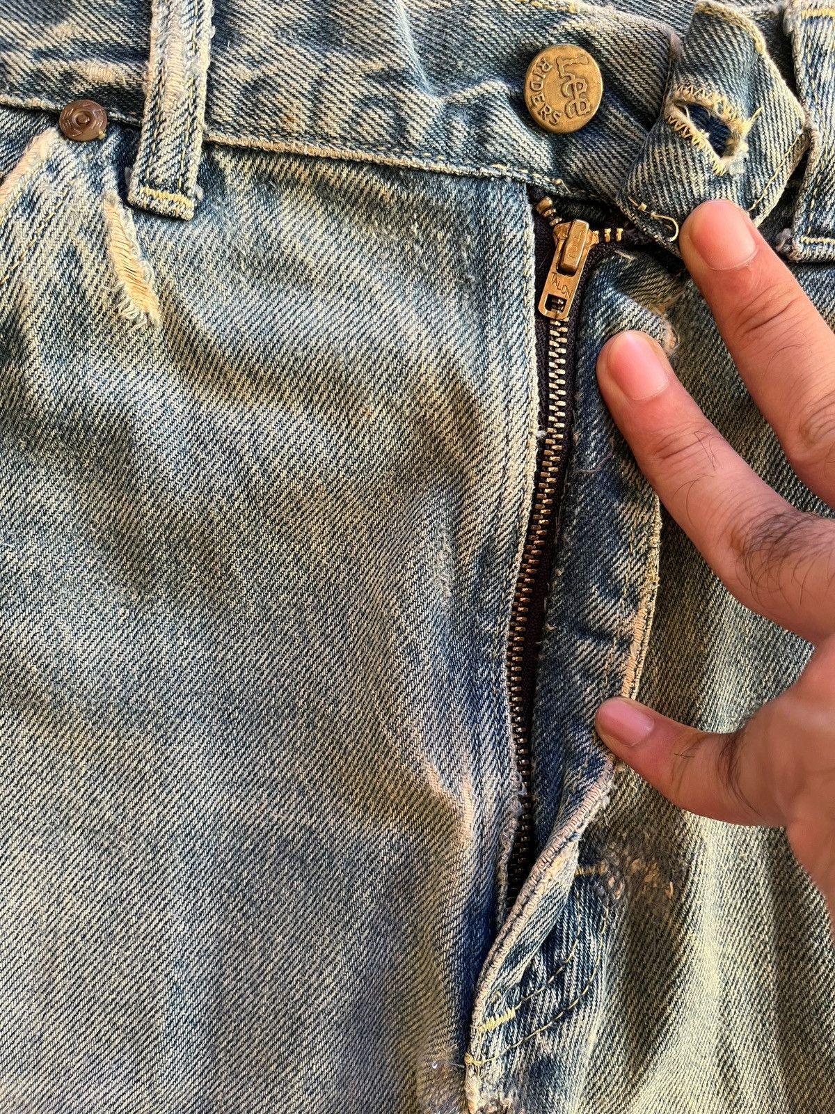 Lee Vintage 70s Lee Riders Talon Zipper Distressed Flare Jeans Size US 32 / EU 48 - 3 Thumbnail