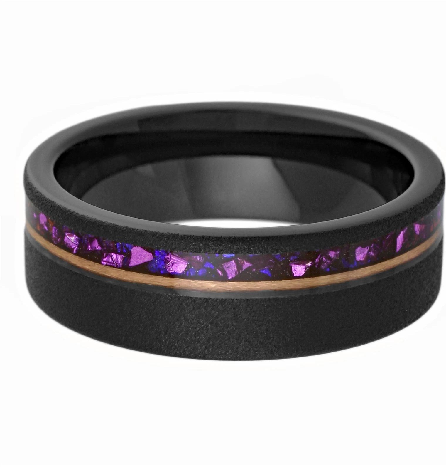 Other Black & Rose Gold Plated Tungsten Purple Opal Band Ring Size ONE SIZE - 1 Thumbnail