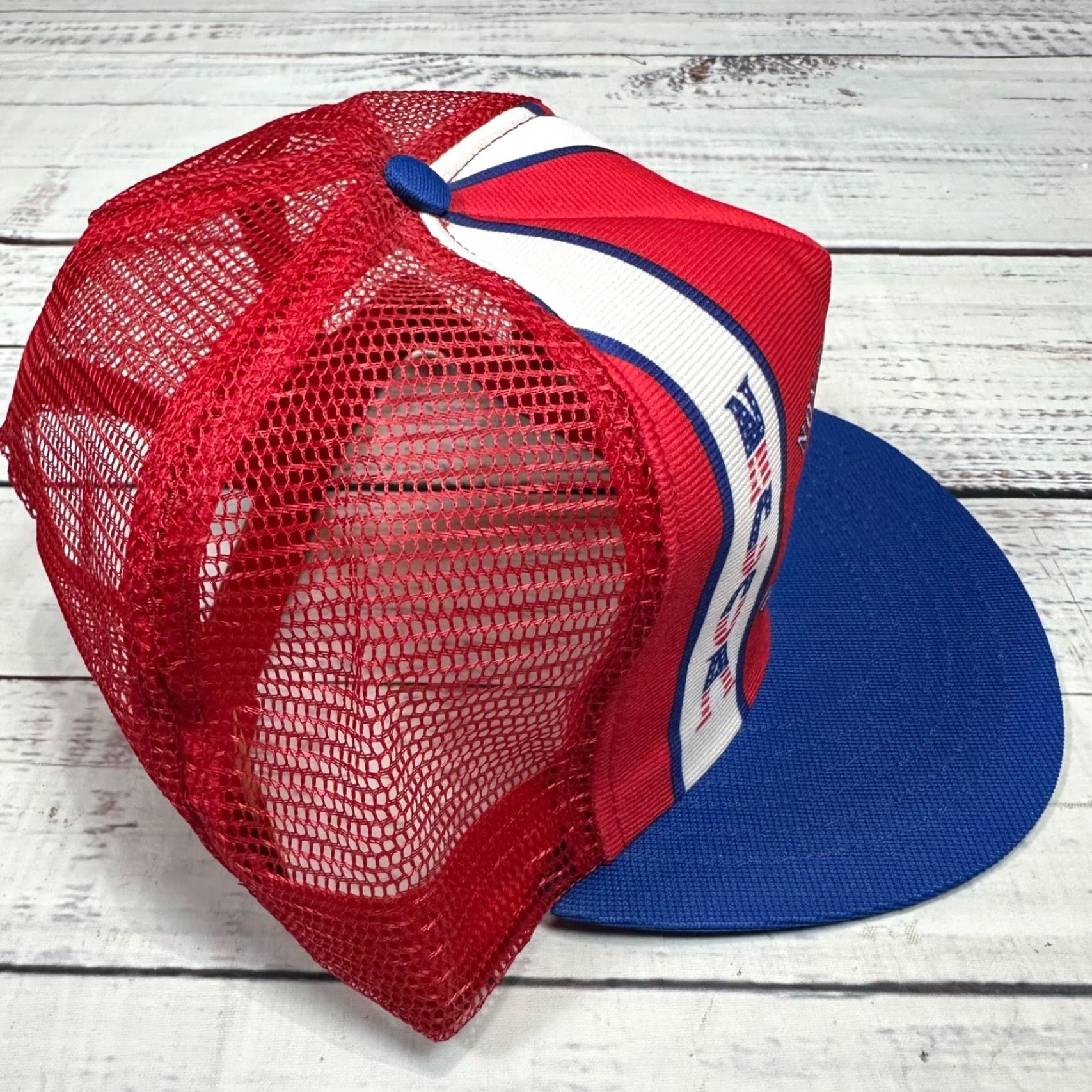 Commission Vtg NCOA Trucker Hat OS Red White Blue Snapback Men One Size Red Trucker Hat NCOA Association Hat Size ONE SIZE - 4 Thumbnail