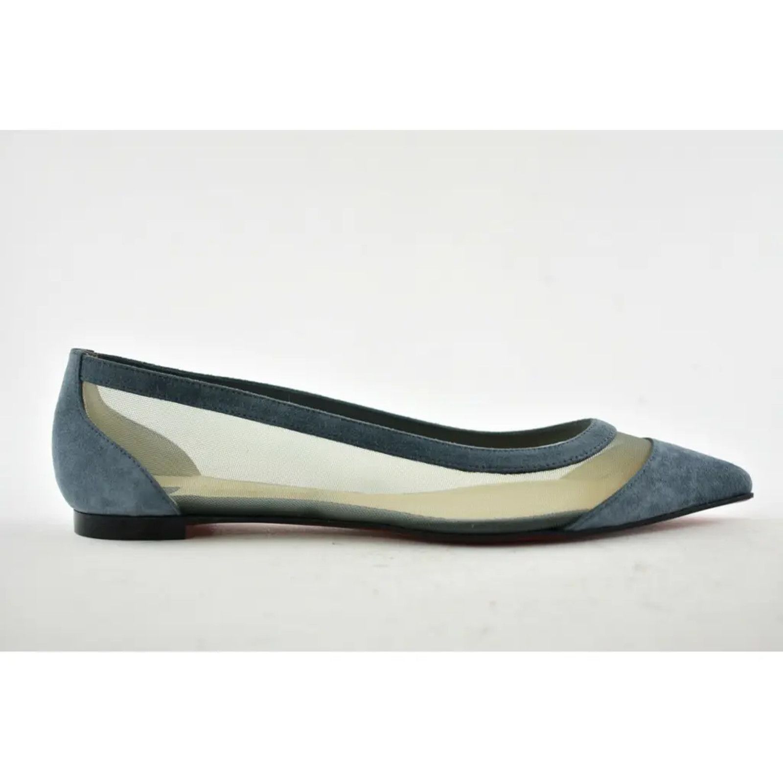 Christian Louboutin Galativi Blue Mesh Pointed Flat
