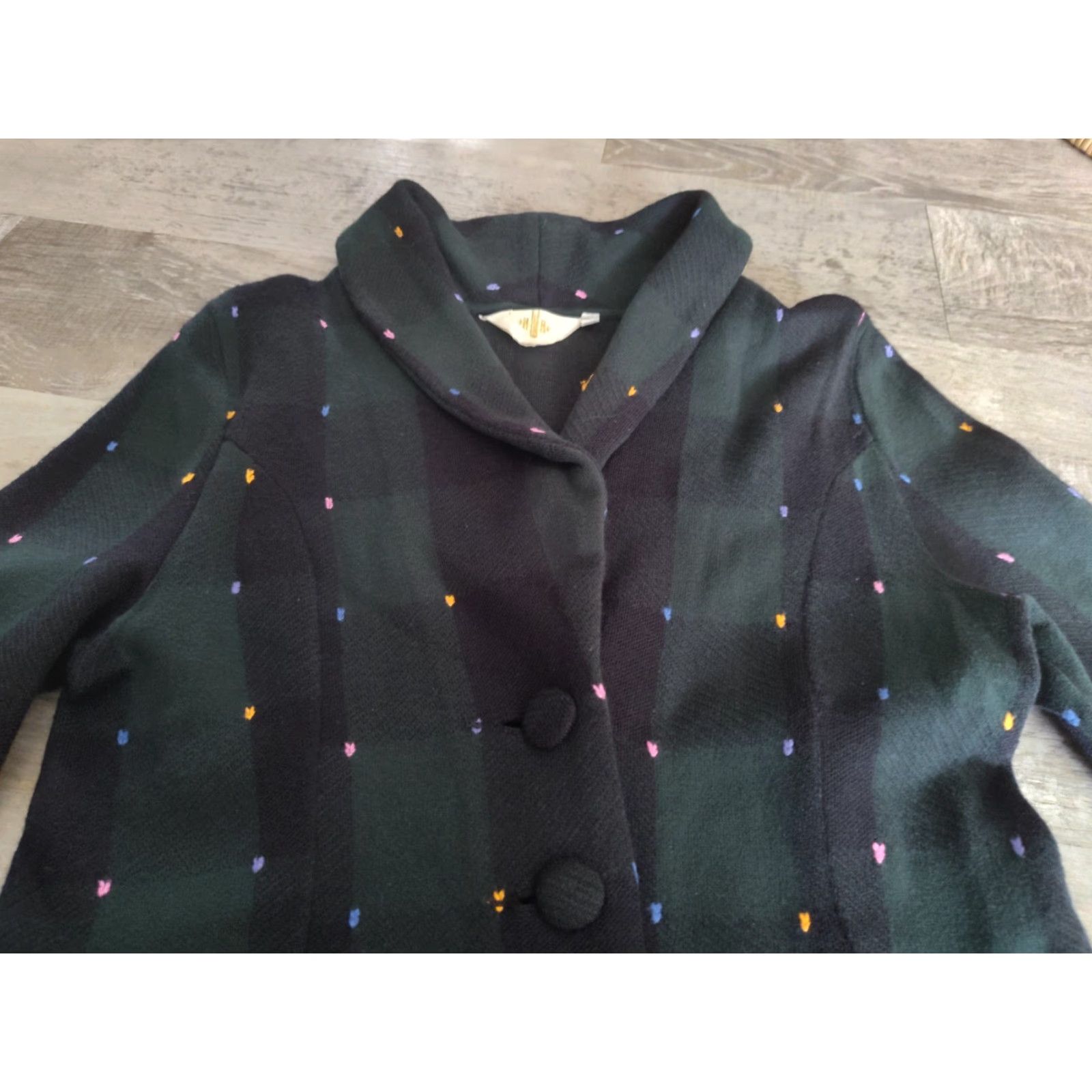 Anthropologie HWR Green Plaid Cardigan Sweater Women’s Adult Medium Long Sleeve Blazer Collar Peplum Preppy Size M / US 6-8 / IT 42-44 - 5 Thumbnail