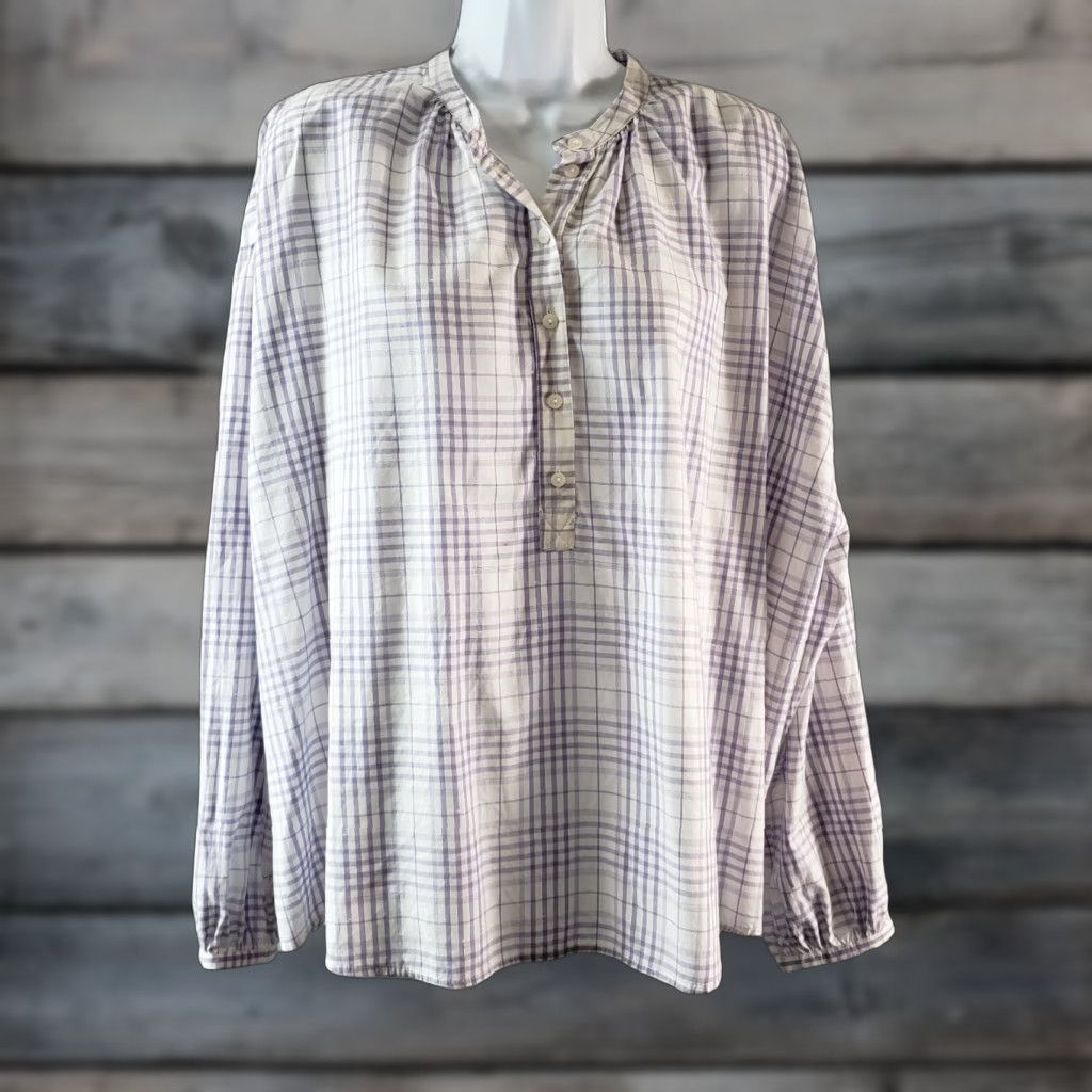 Vintage Universal Thread Top Womens Sz Large Purple White Plaid Long Sleeve Cotton Blend Size L / US 10 / IT 46 - 1 Thumbnail