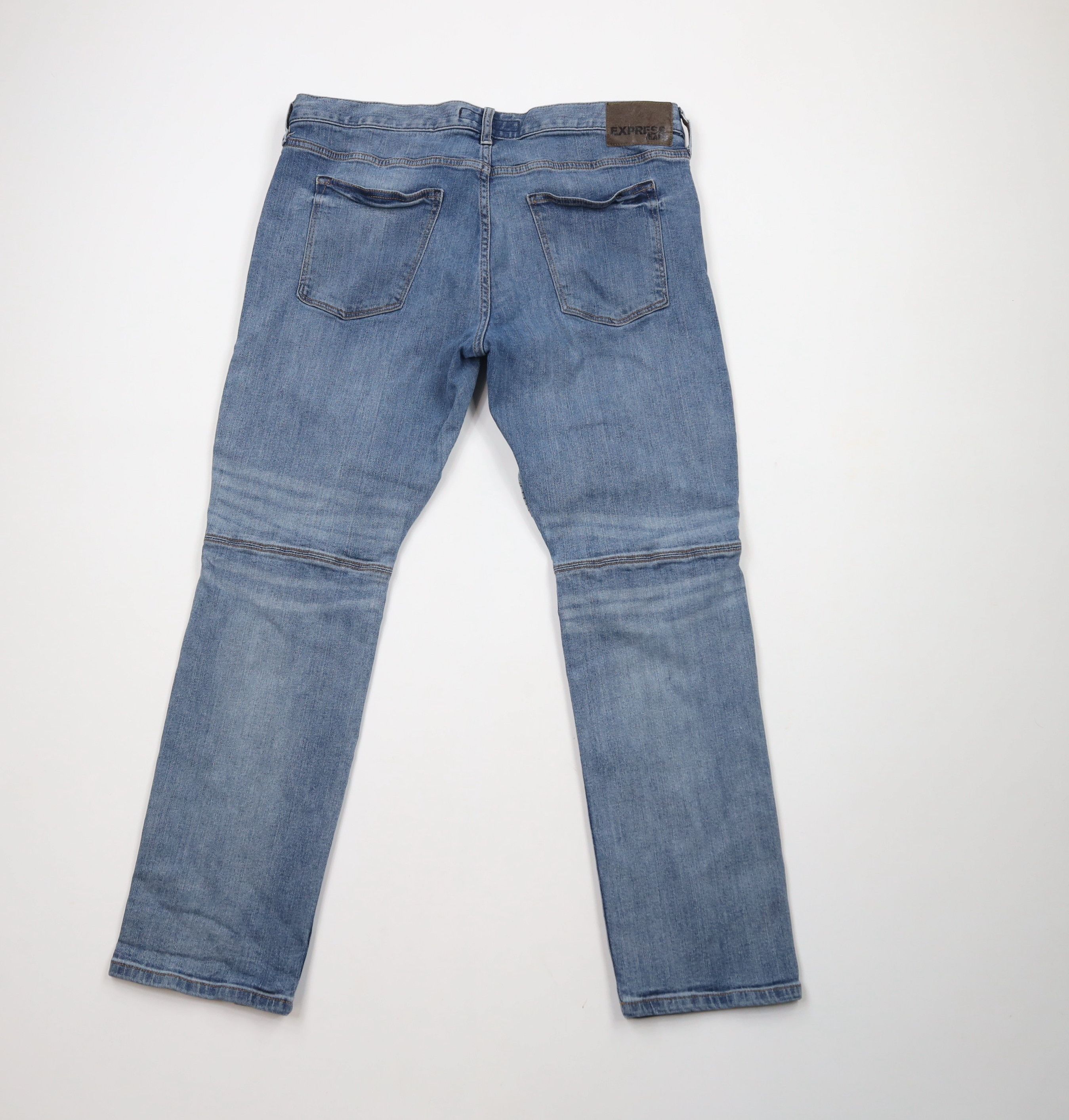 Express × Vintage Express Skinny Leg Ribbed Moto Motorcycle Denim Jeans Blue Size US 34 / EU 50 - 8 Thumbnail