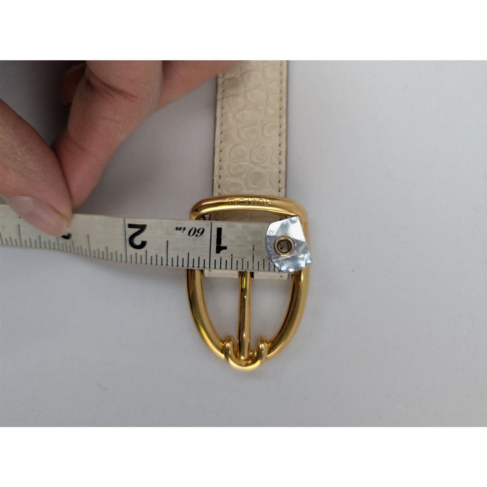 Tom Ford o1rshd1 Size: 90 / Croc Effect Leather Belt in Ivory Size 36 - 14 Thumbnail