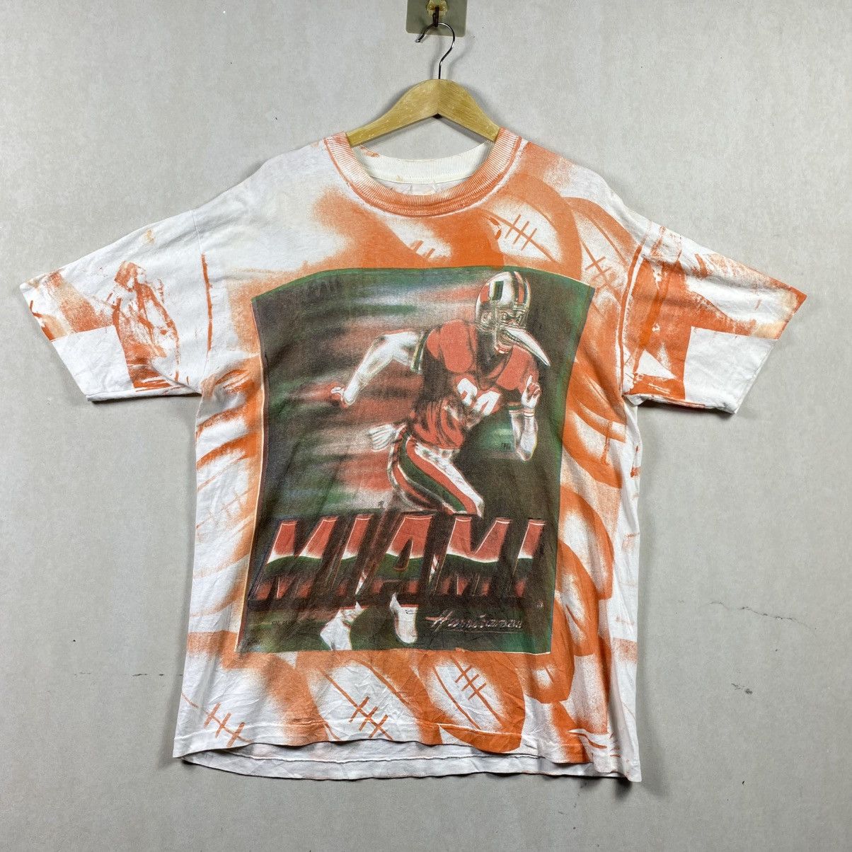 NBA × Vintage Vintage 90s Miami Hurricanes NCAA Single Stitch NFL Size US XL / EU 56 / 4 - 2 Thumbnail