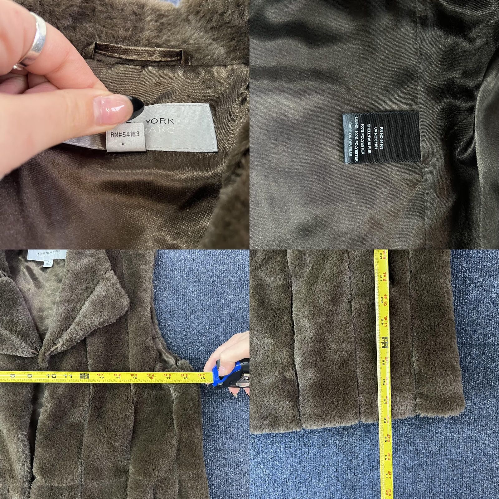 Vintage Marc New York Vest Womens Small Brown Faux Fur Lined Hook Eye Pockets Mid Length Size S / US 4 / IT 40 - 8 Thumbnail