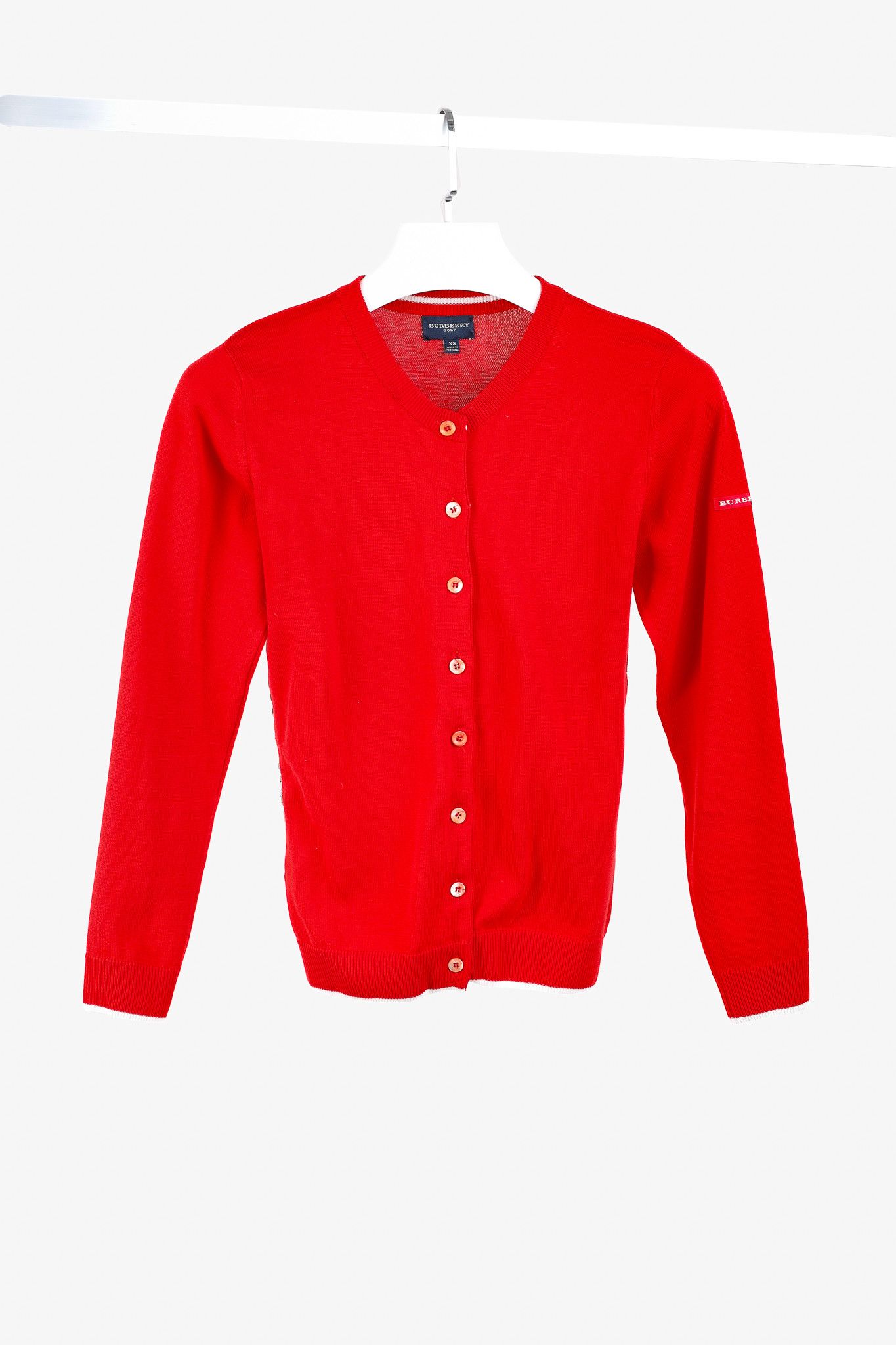 Burberry Burberry Golf Check Trim Red Cotton Cardigan Size XS / US 0-2 / IT 36-38 - 1 Thumbnail