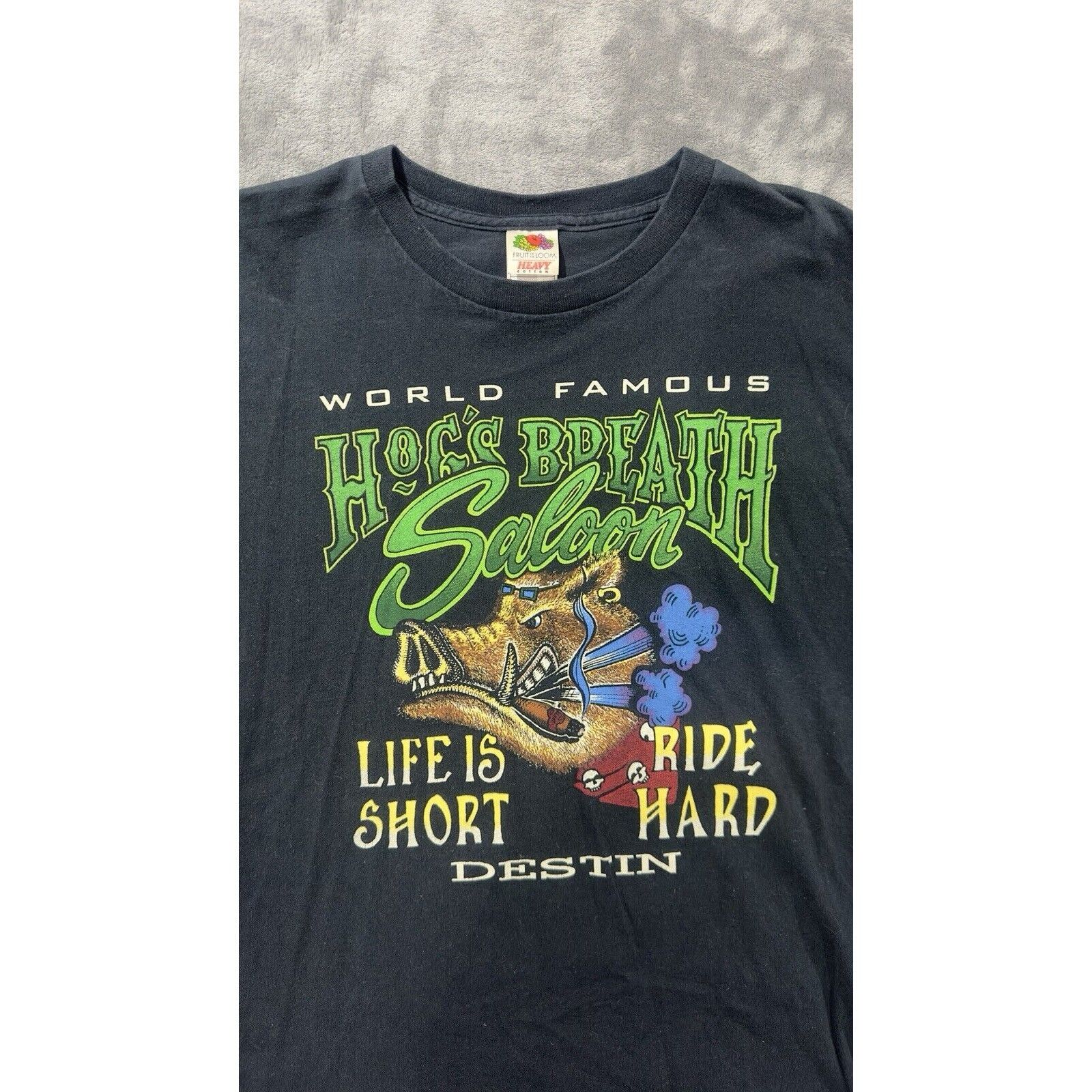 Fruit Of The Loom VTG Y2K Hog’s Breath Saloon Florida Mens Black Shirt Size XL Size US XL / EU 56 / 4 - 4 Thumbnail